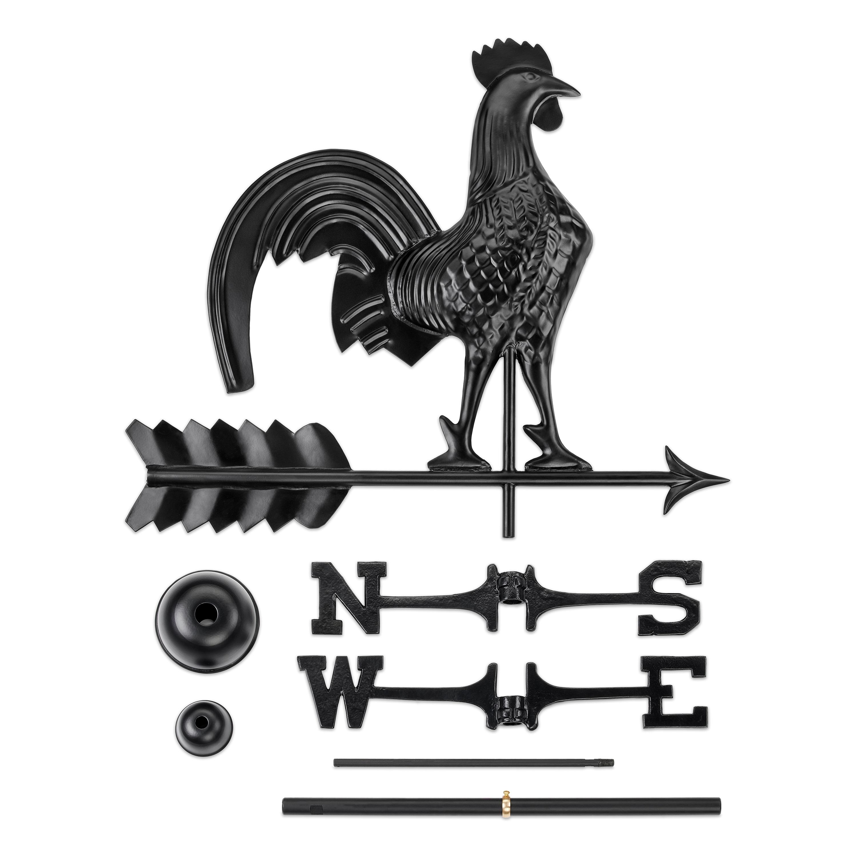 Large Black Aluminum Rooster Weathervane with Directionals