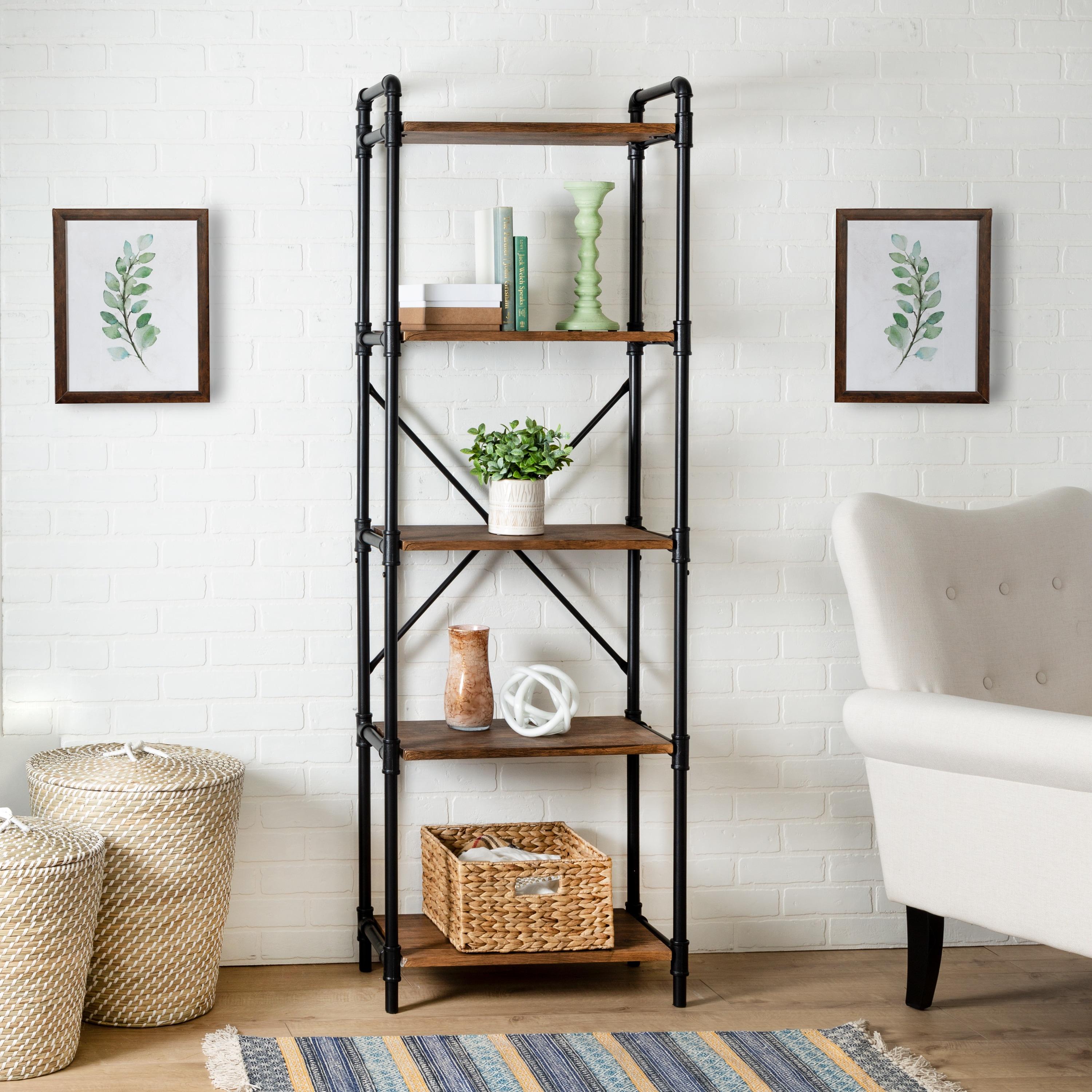 Honey-Can-Do Steel and MDF 5-Tier Industrial Bookcase, Rustic/Black