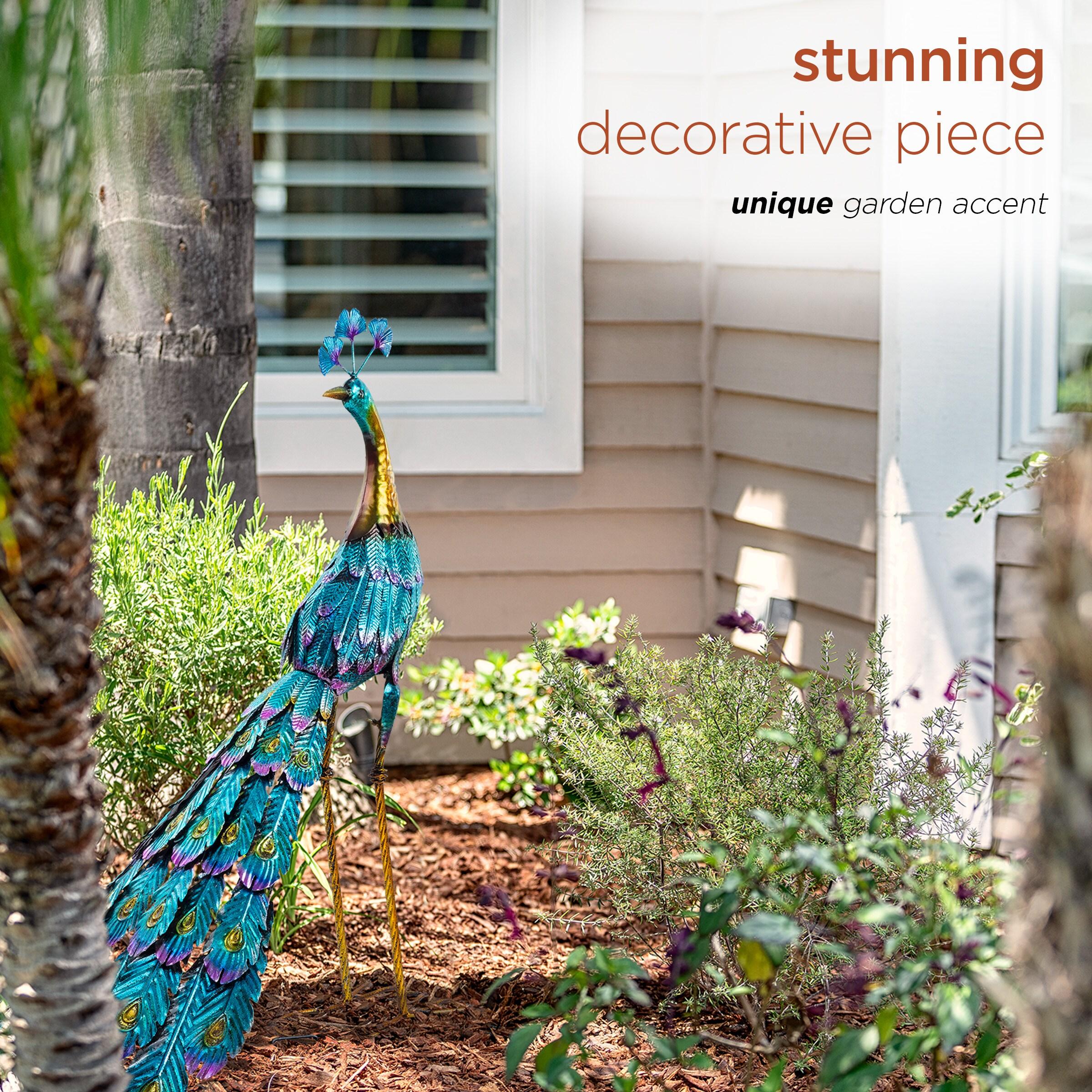 Graceful Metal Peacock Garden Statue - Alpine Corporation