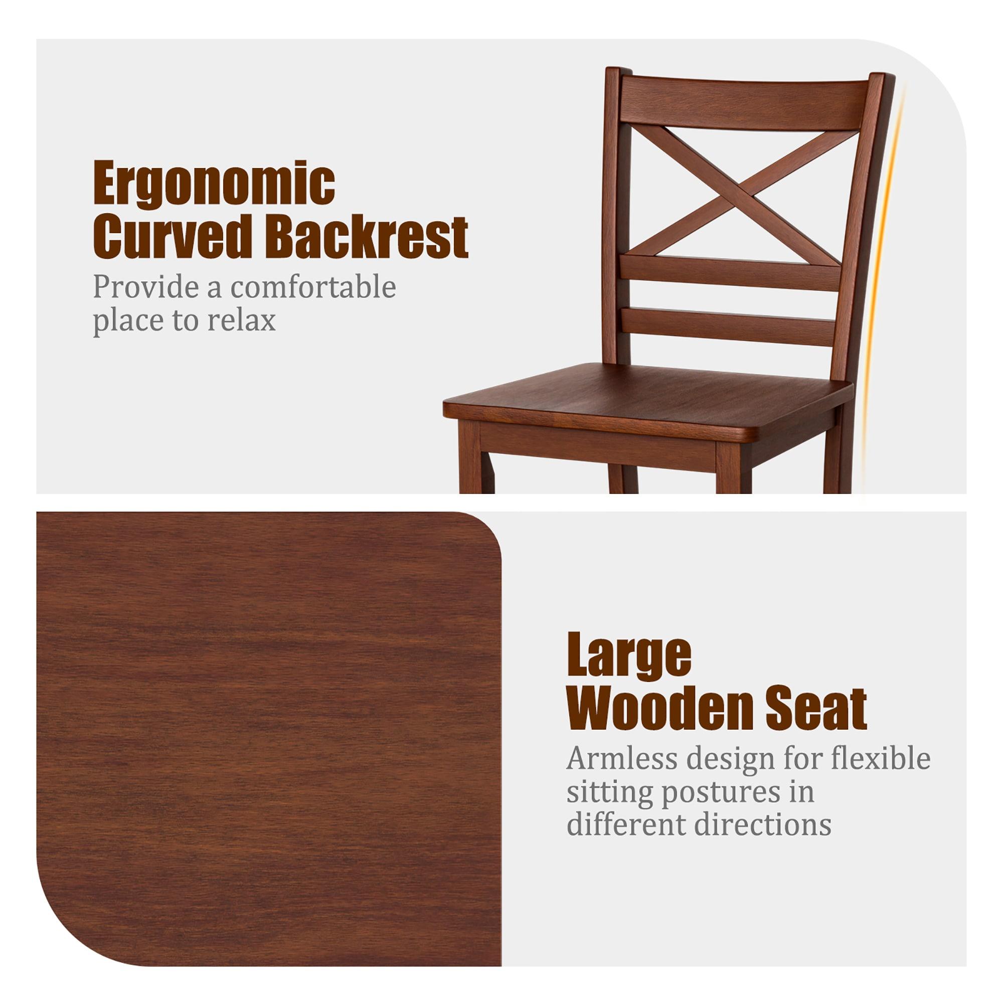 Costway Set of 2 Bar Stools 24'' Counter Height Chairs w/ Rubber Wood Legs Walnut