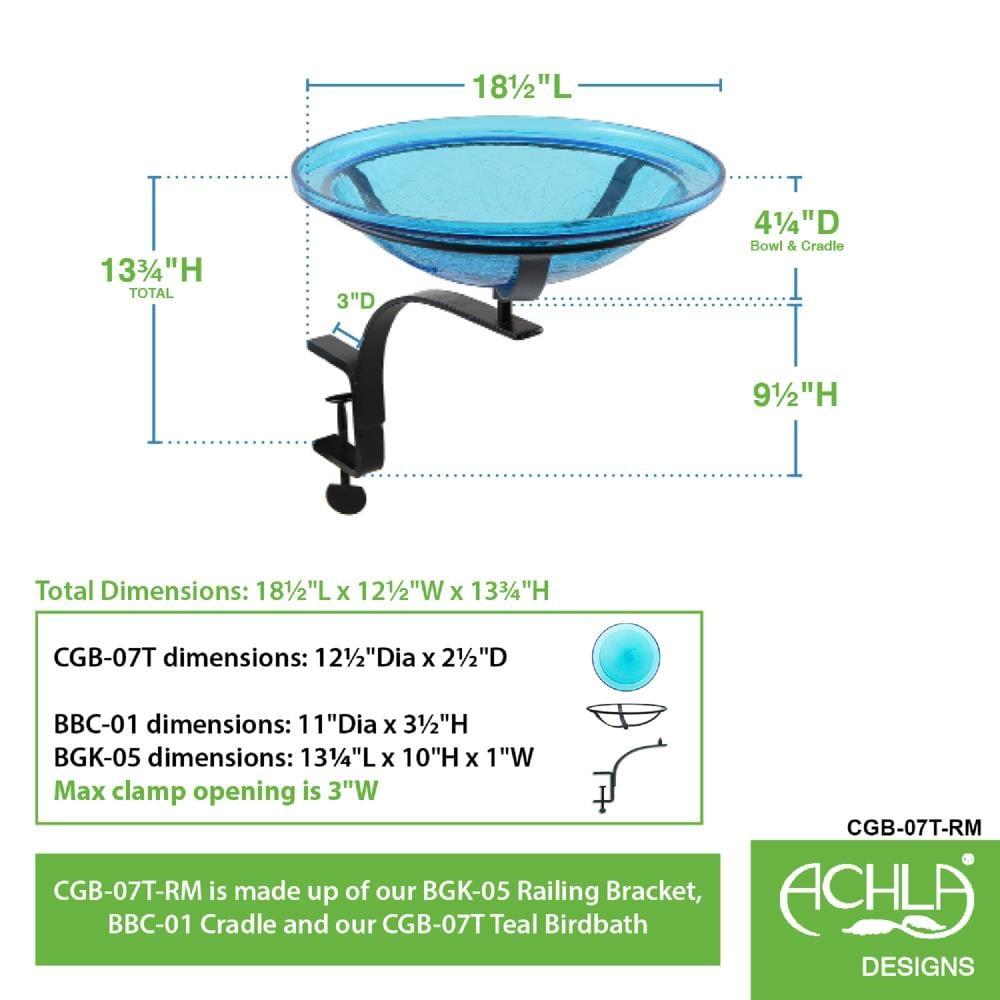 12 Inch Crackle Birdbath with Rail Mount Bracket