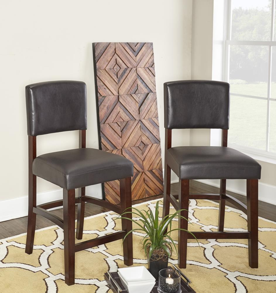 24" Monaco Padded Back Faux Leather Counter Height Barstool Hardwood/Brown - Linon: Espresso Finish, Rubberwood