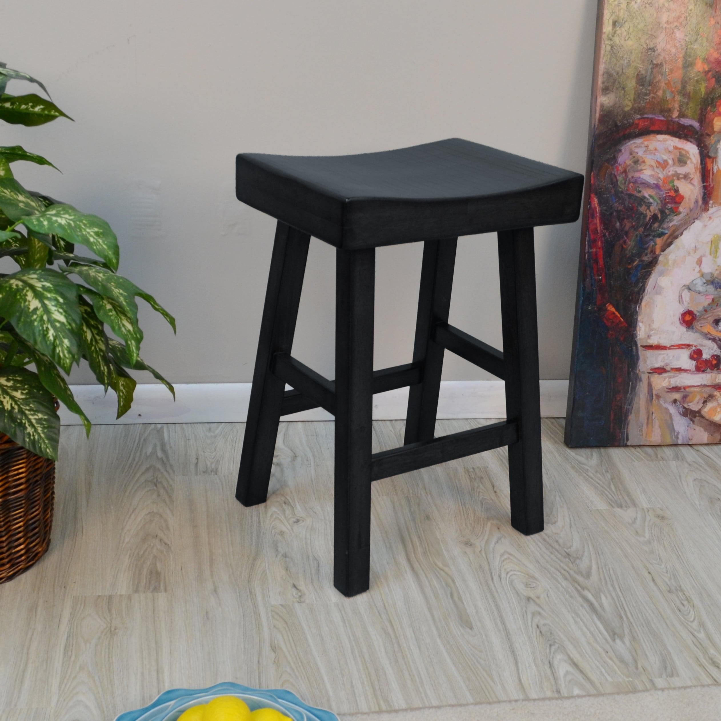 HomeRoots 25" Black Solid Wood Backless Counter Height Bar Chair