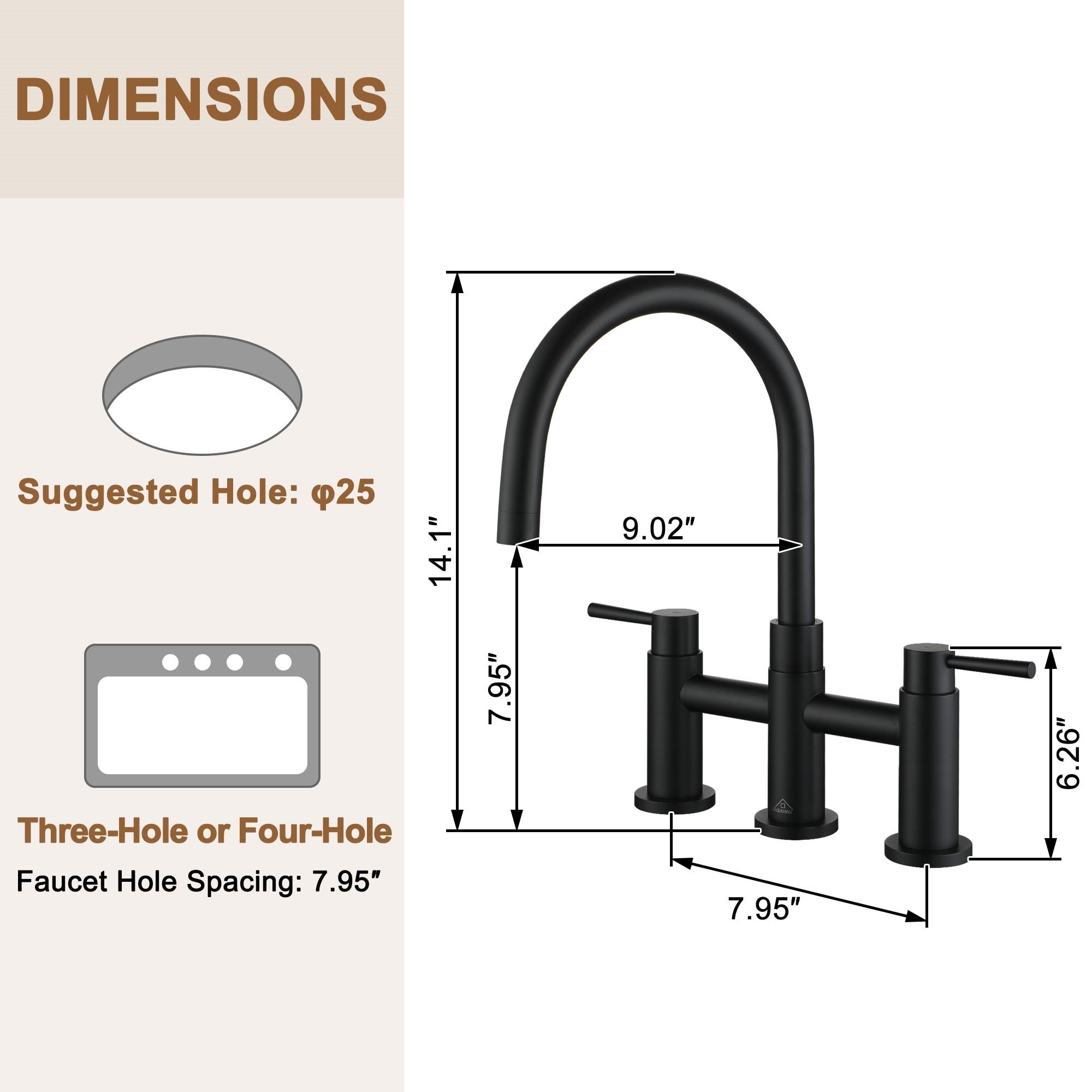 Double Handle Bridge Kitchen Faucet with Side Sprayer in Matte Black