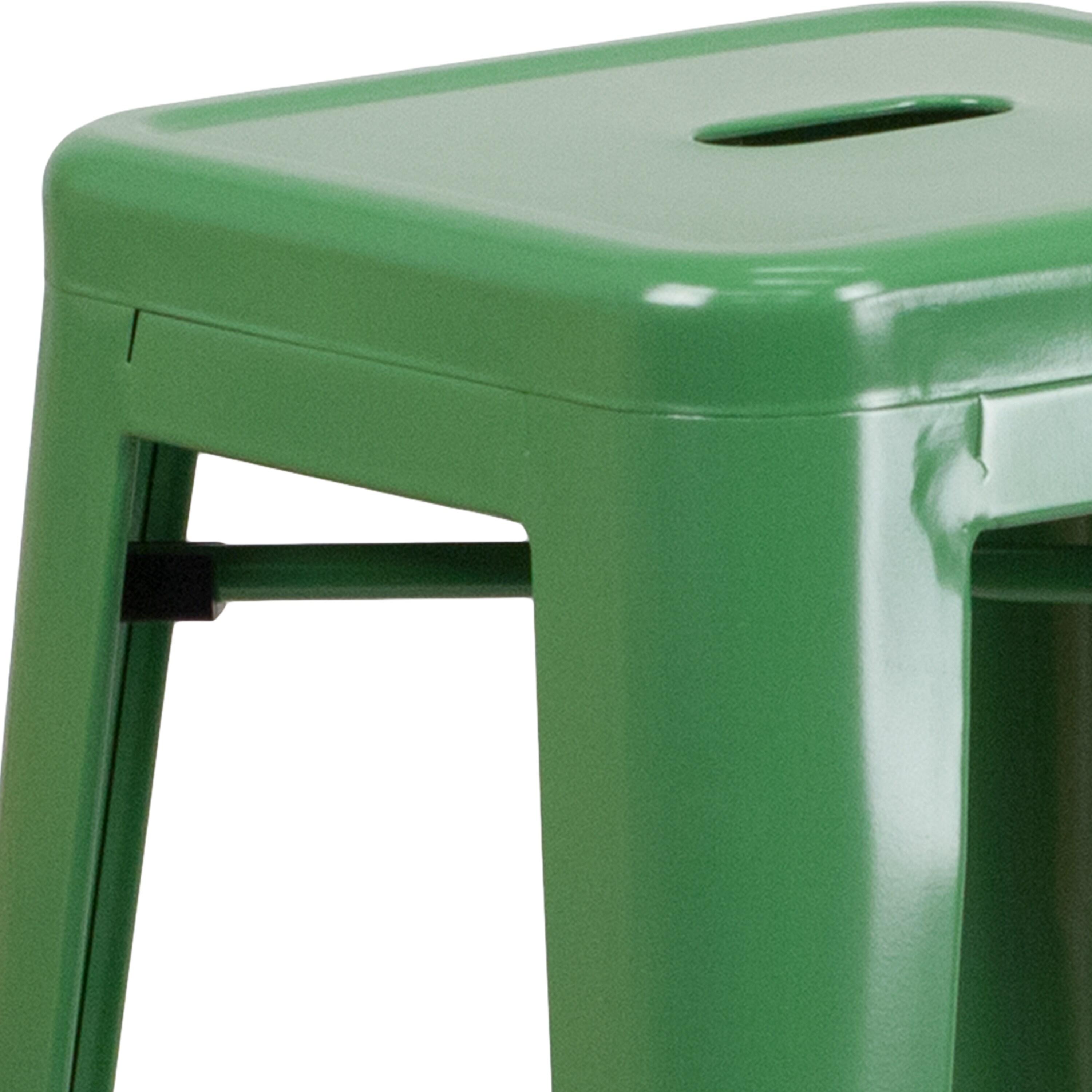 Flash Furniture Commercial Grade 30" High Backless Green Metal Indoor-Outdoor Barstool with Square Seat