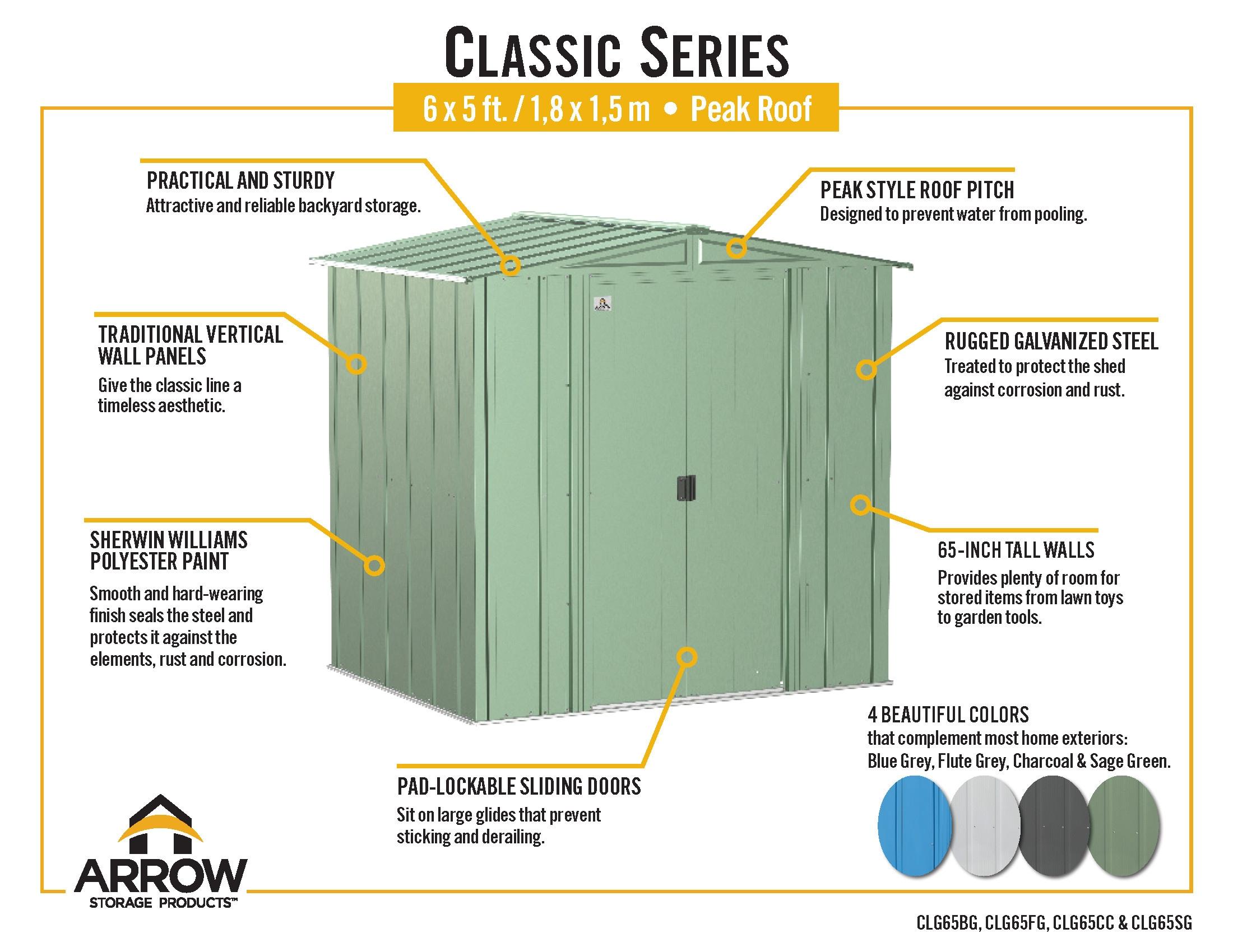 Arrow 6 ft. W x 5 ft. D Galvanized Steel Storage Shed