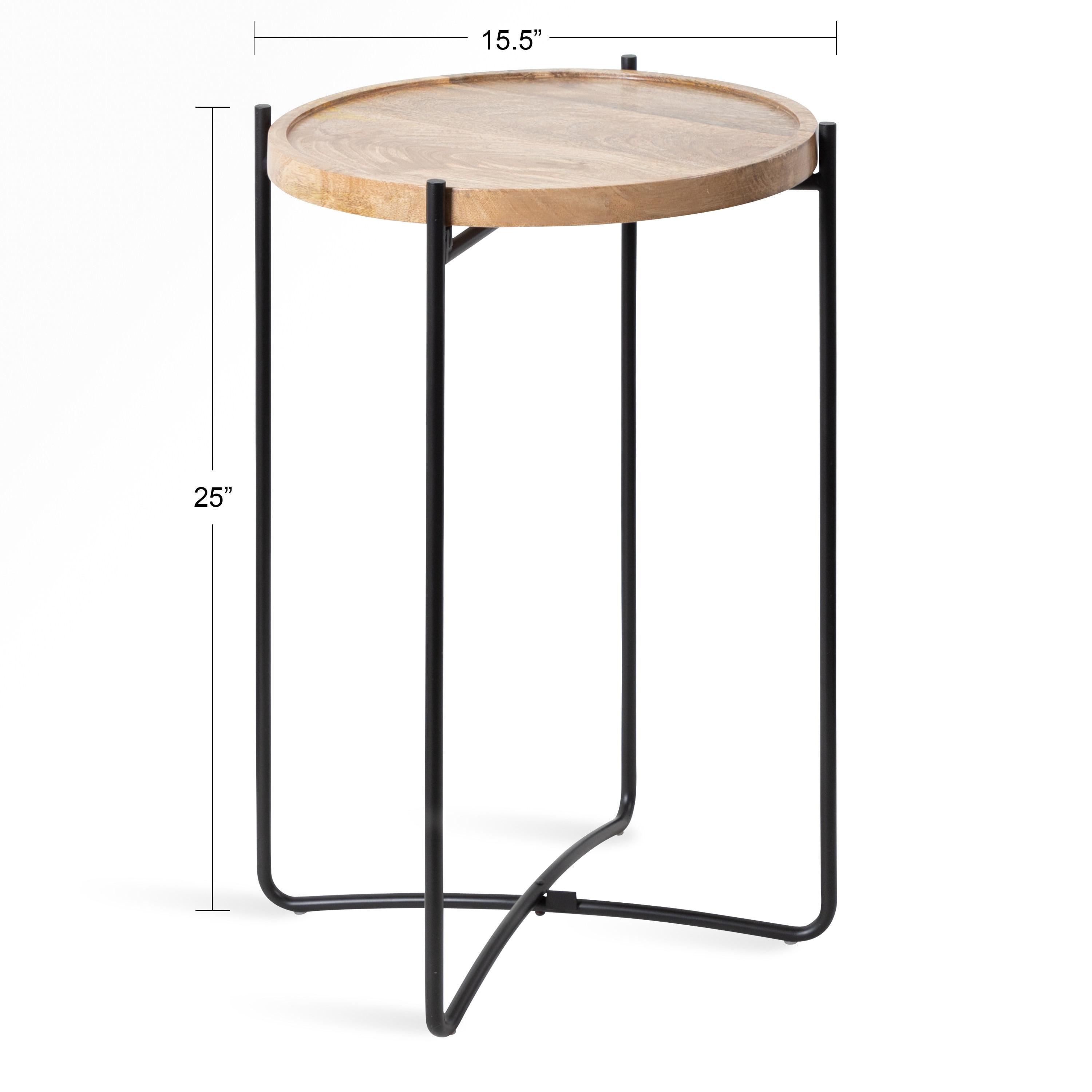 Kate and Laurel Vale Round Metal Side Table, 16x16x25, Natural and Black