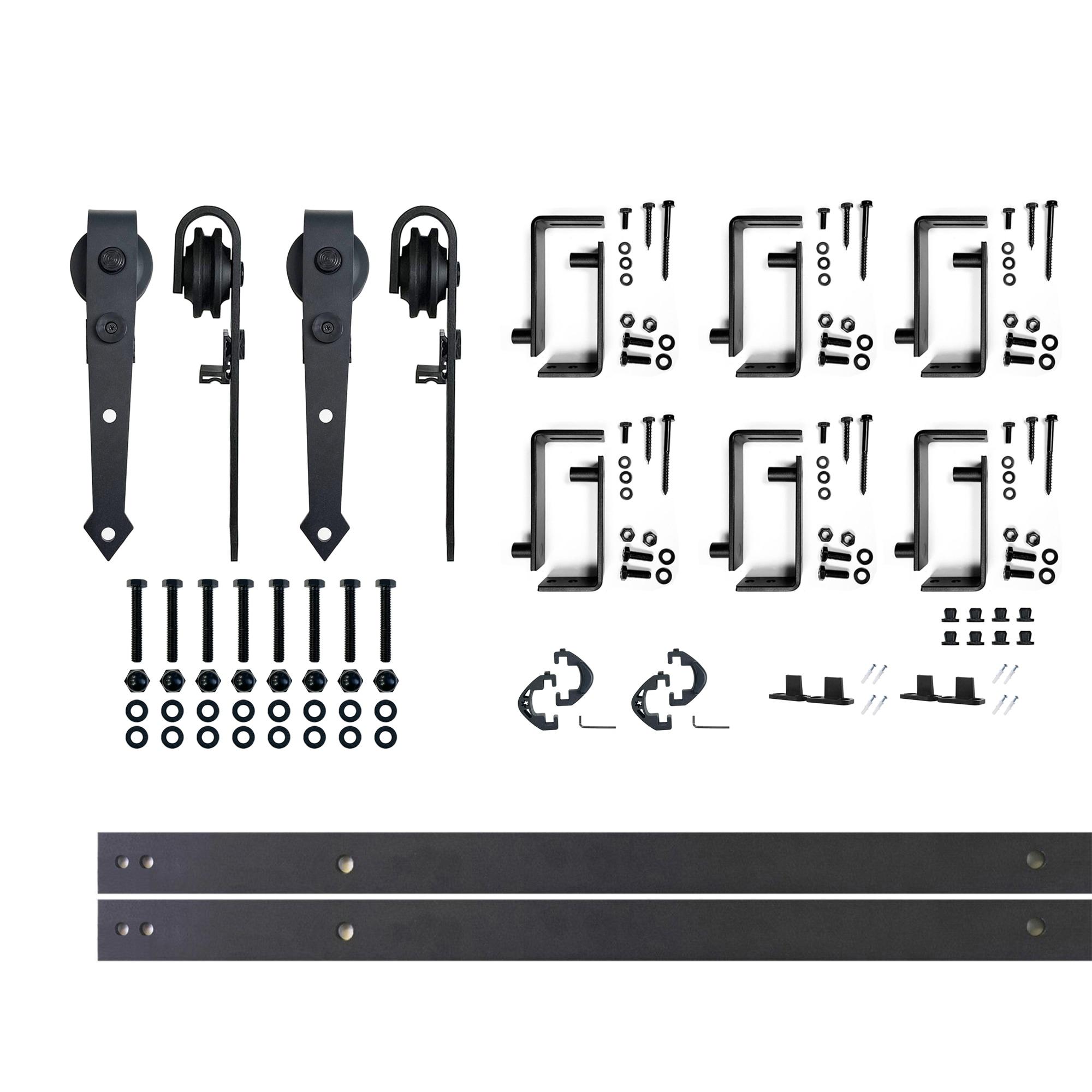 Homacer Black Rustic Double Track U-Shape Bypass Sliding Barn Door Hardware Kit, for Two/Double Doors, 8ft Long Flat Track, Arrow Design Roller, Heavy Duty, for Interior & Exterior Use