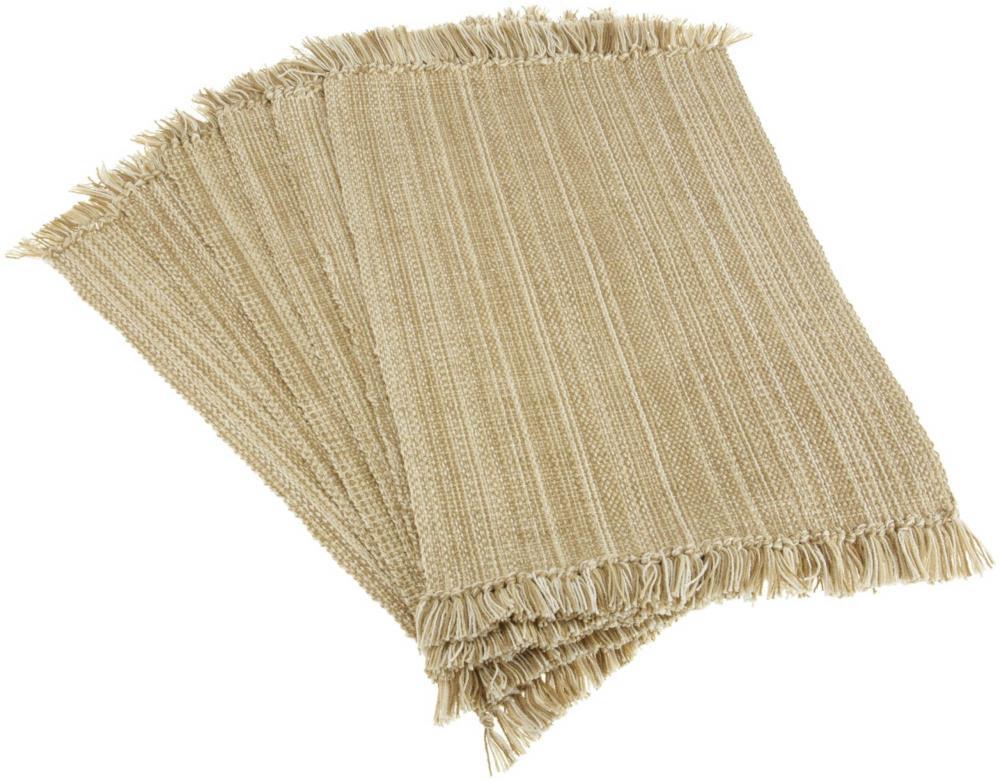 Natural Variegated Fringe Fabric Placemats Set of 6