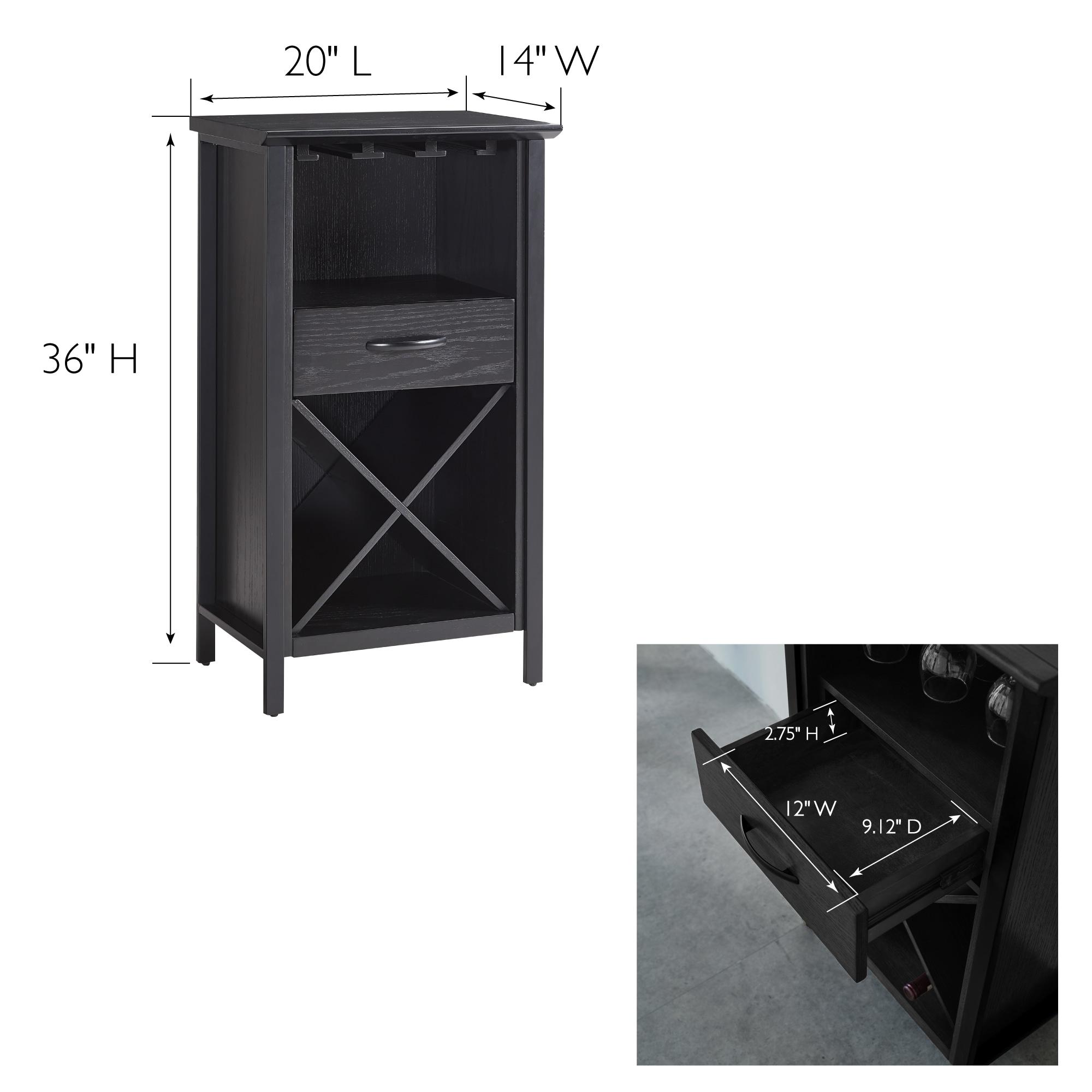 Leick Home Leah Mini Bar Cabinet for Stemware and Bottle Storage, Black