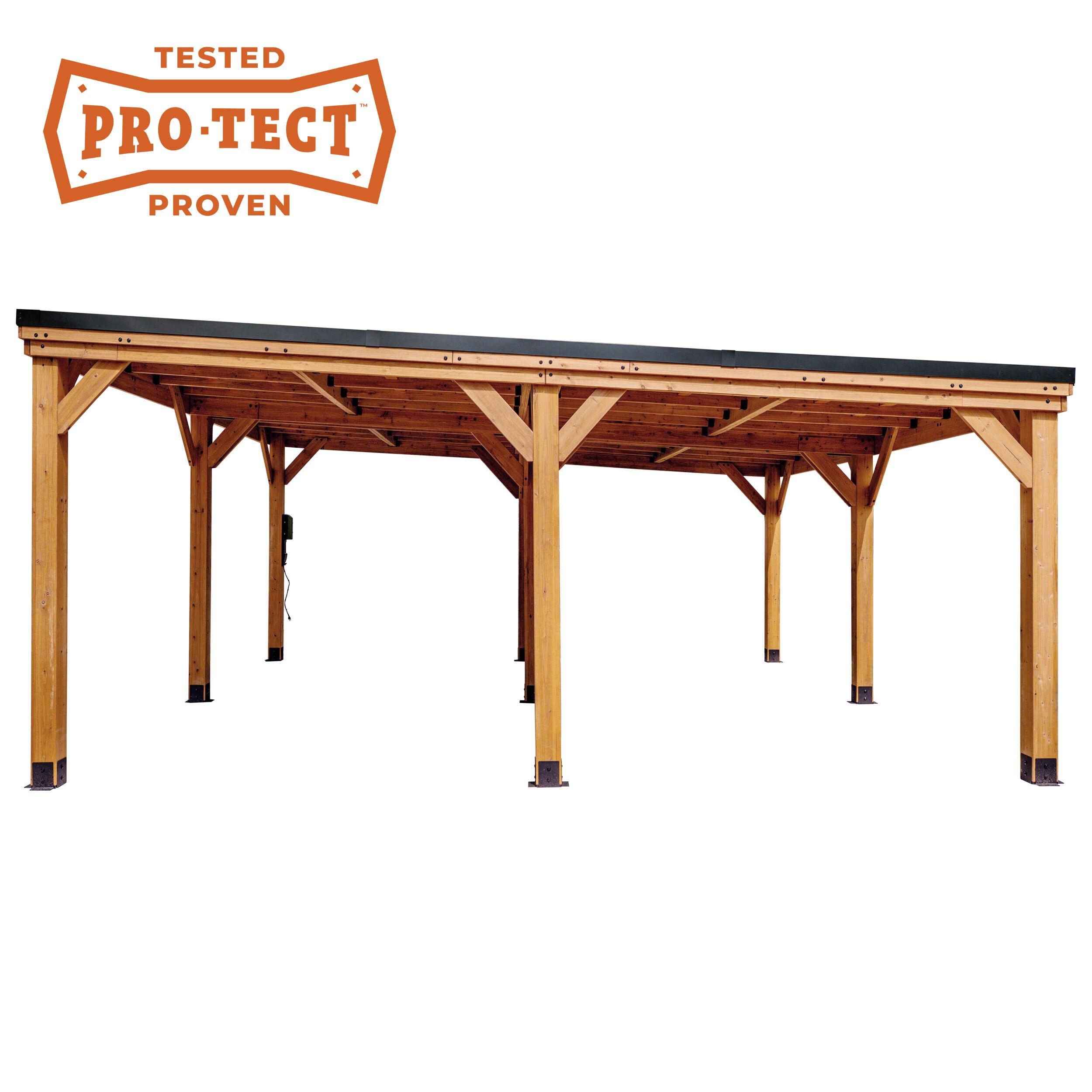 Backyard Discovery Kingsport 20'x 20' Cedar Wood Carport, Galvanized Steel Roof, PowerPort
