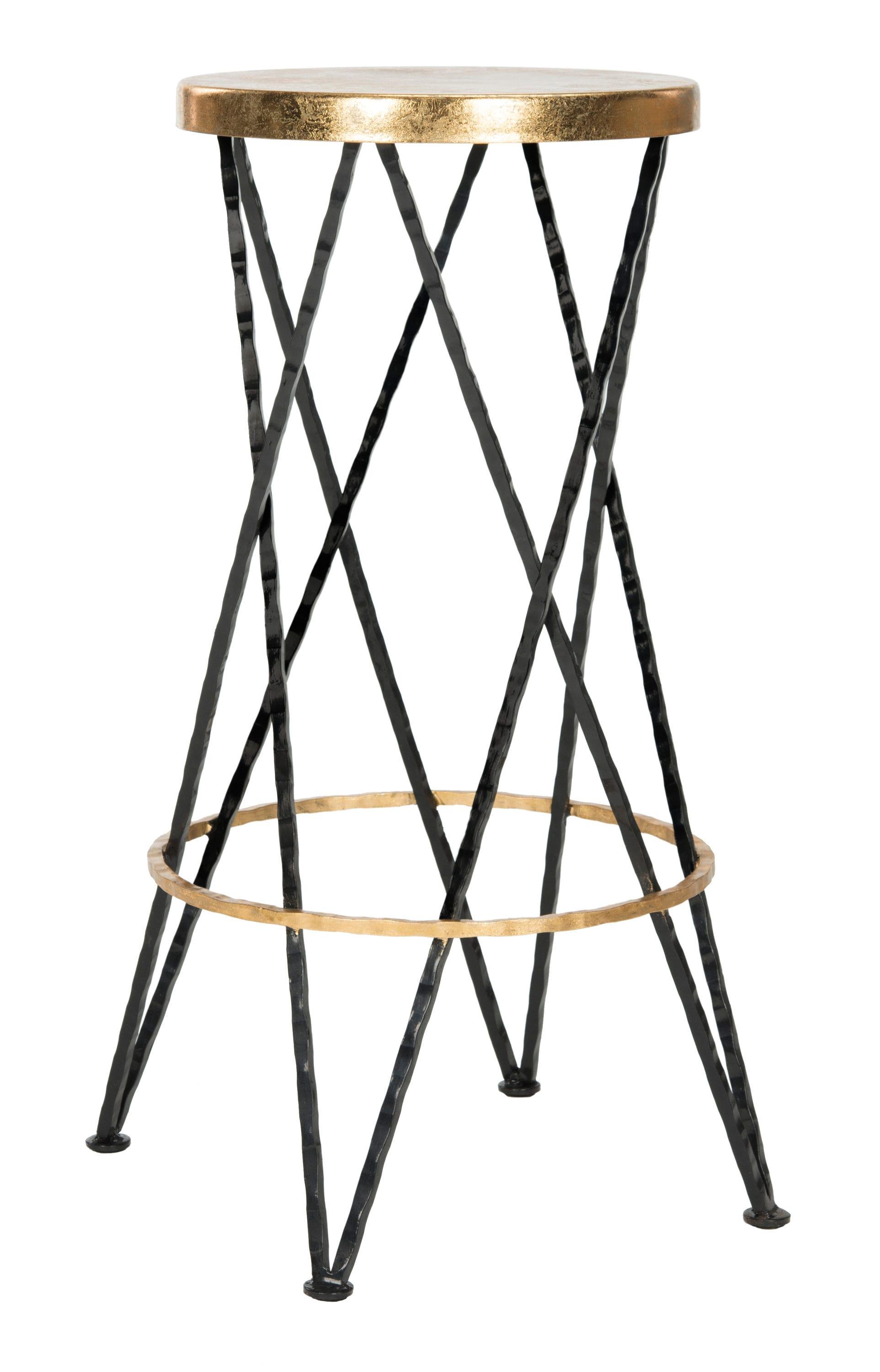 SAFAVIEH Hester Mid-Century Retro Round Top Bar Stool, Black/Gold