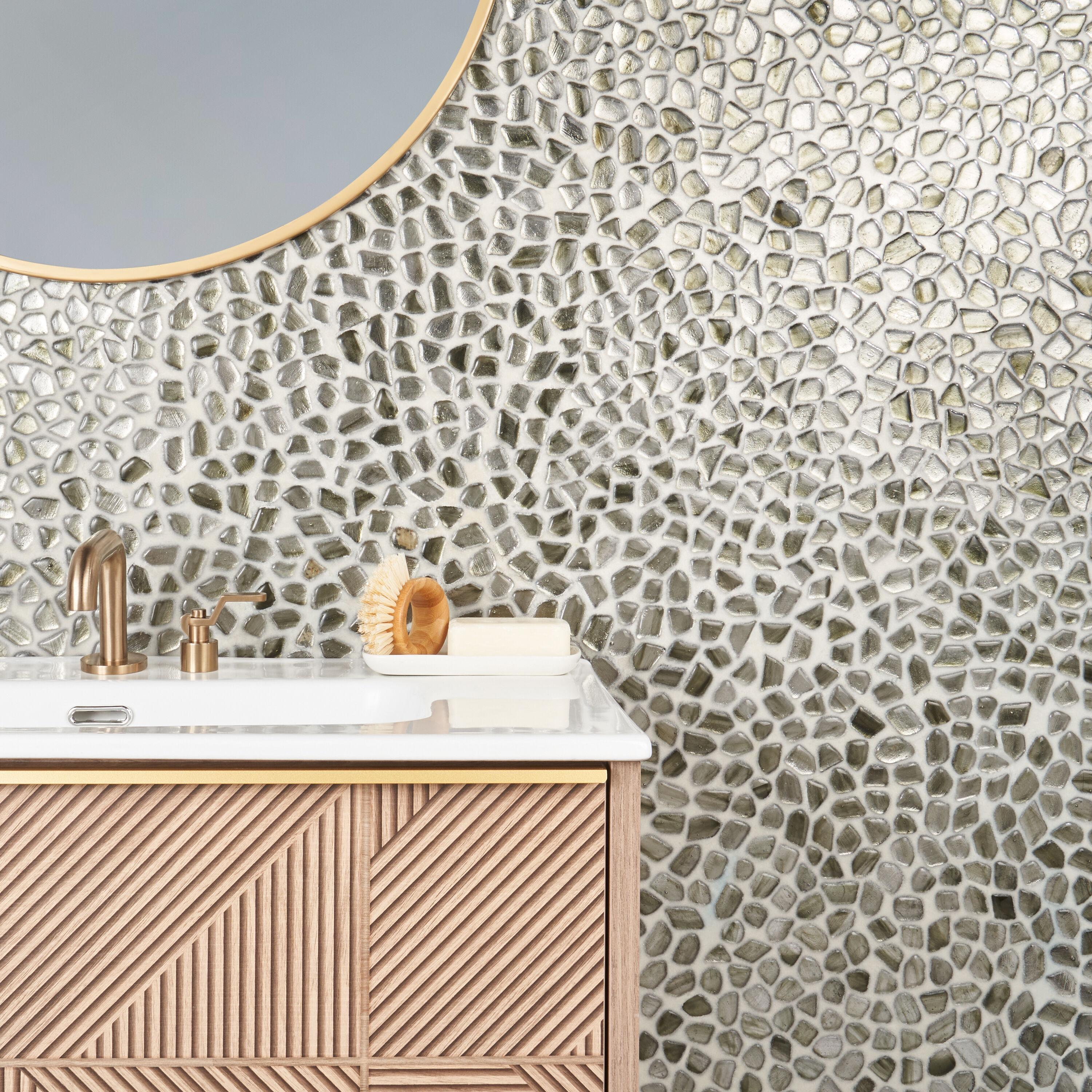 Bond Tile Fractal Pebble 11.88 in. x 11.88 in. Polished Glass Wall Mosaic Tile (0.98 Sq. Ft. / Each)