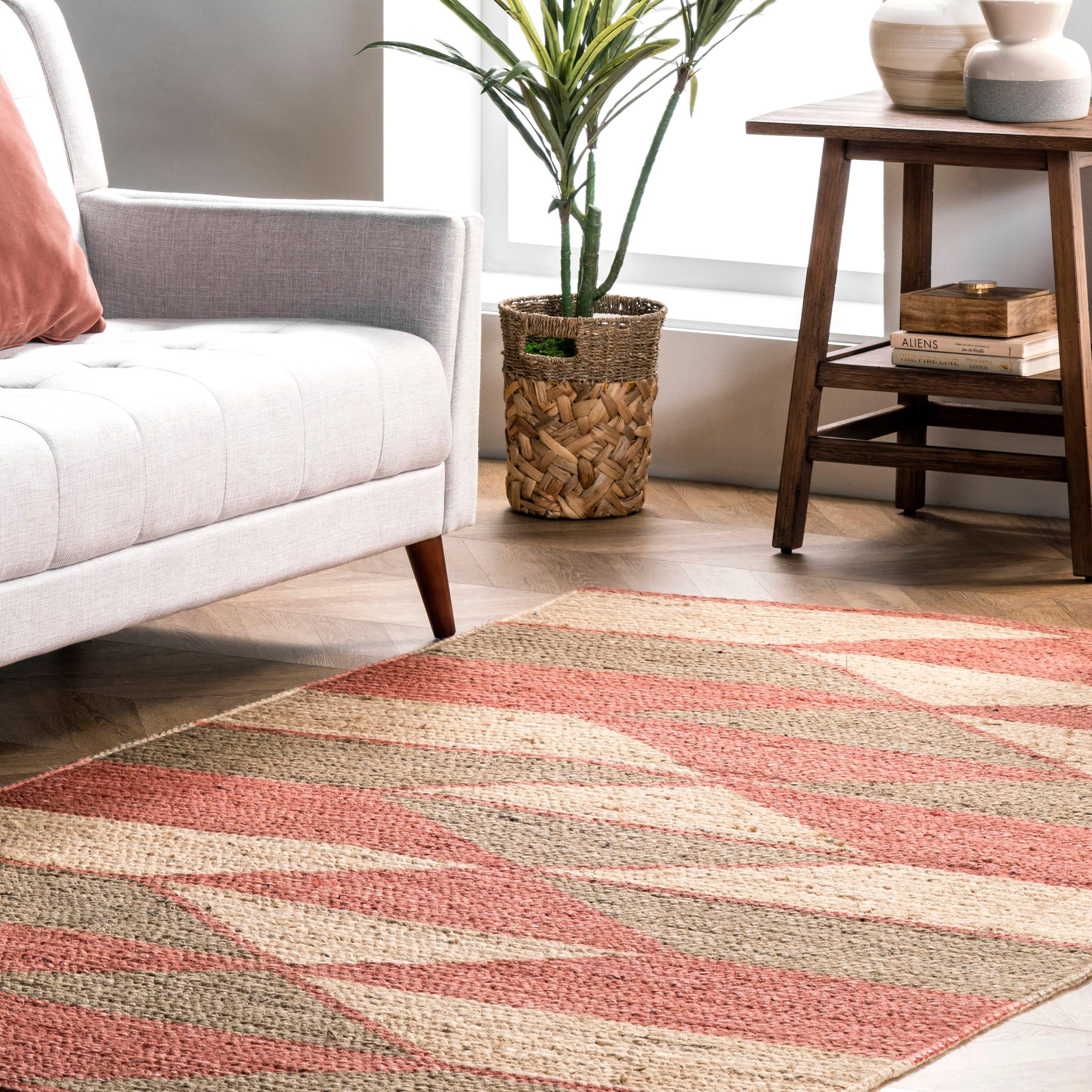 Nuloom Solange Braided Jute Diamond Stripes Indoor Area Rug, Orange, 5'x8'