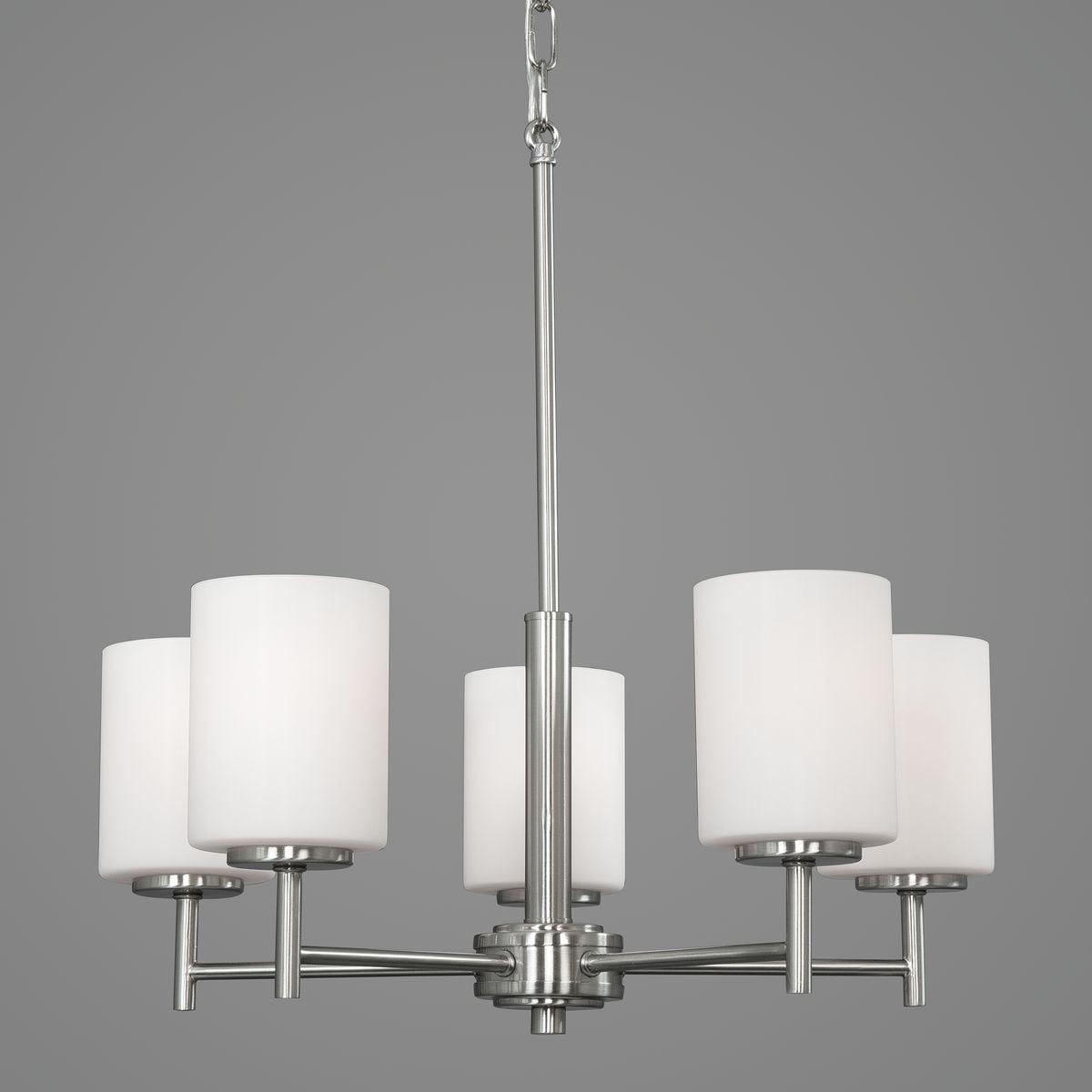 Progress Lighting Replay 5-Light Chandelier, Brushed Nickel, White Glass Shades