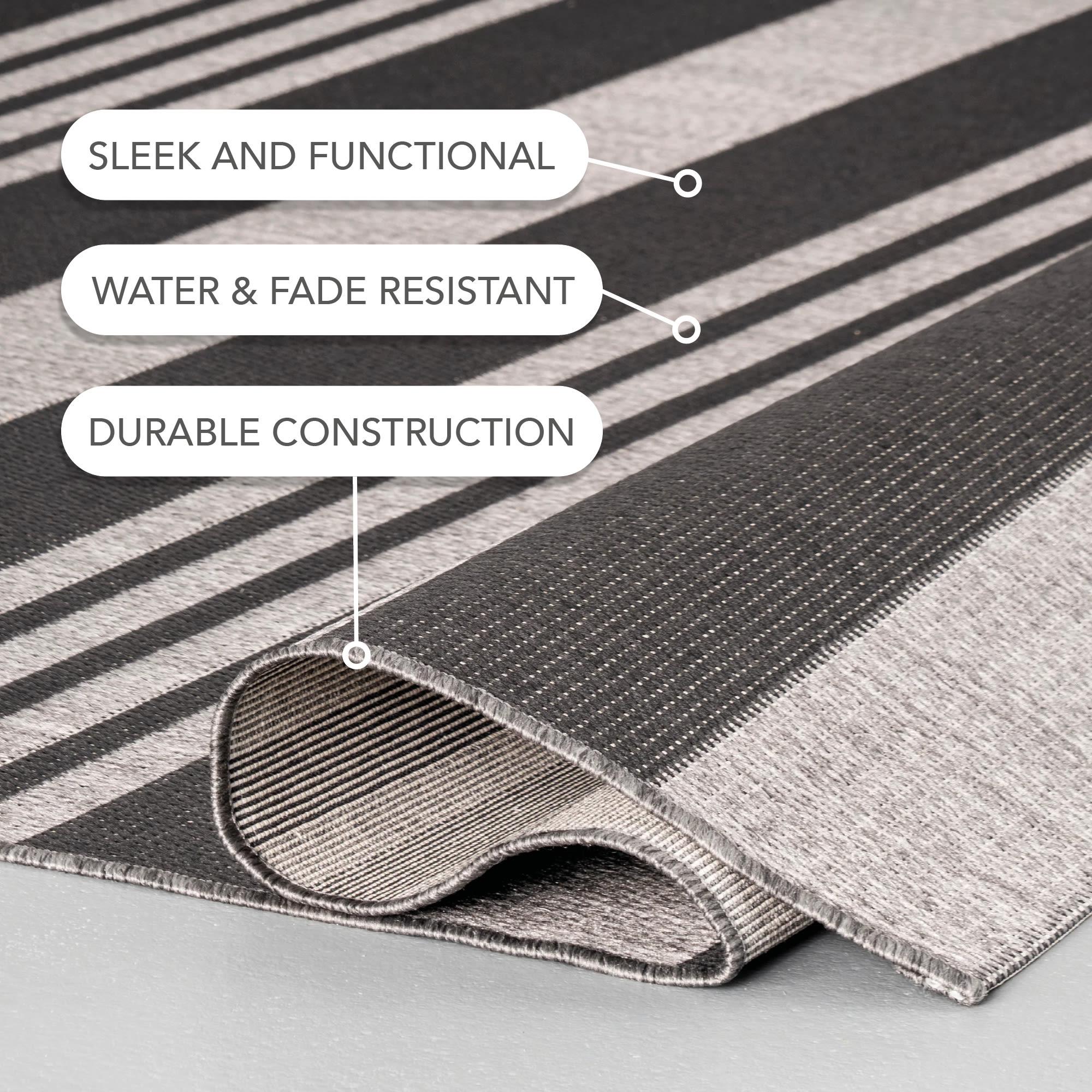 Nuloom Robin Striped 4x6 Indoor/Outdoor Area Rug for Living Room Patio Deck Front Porch Kitchen, Grey/Black