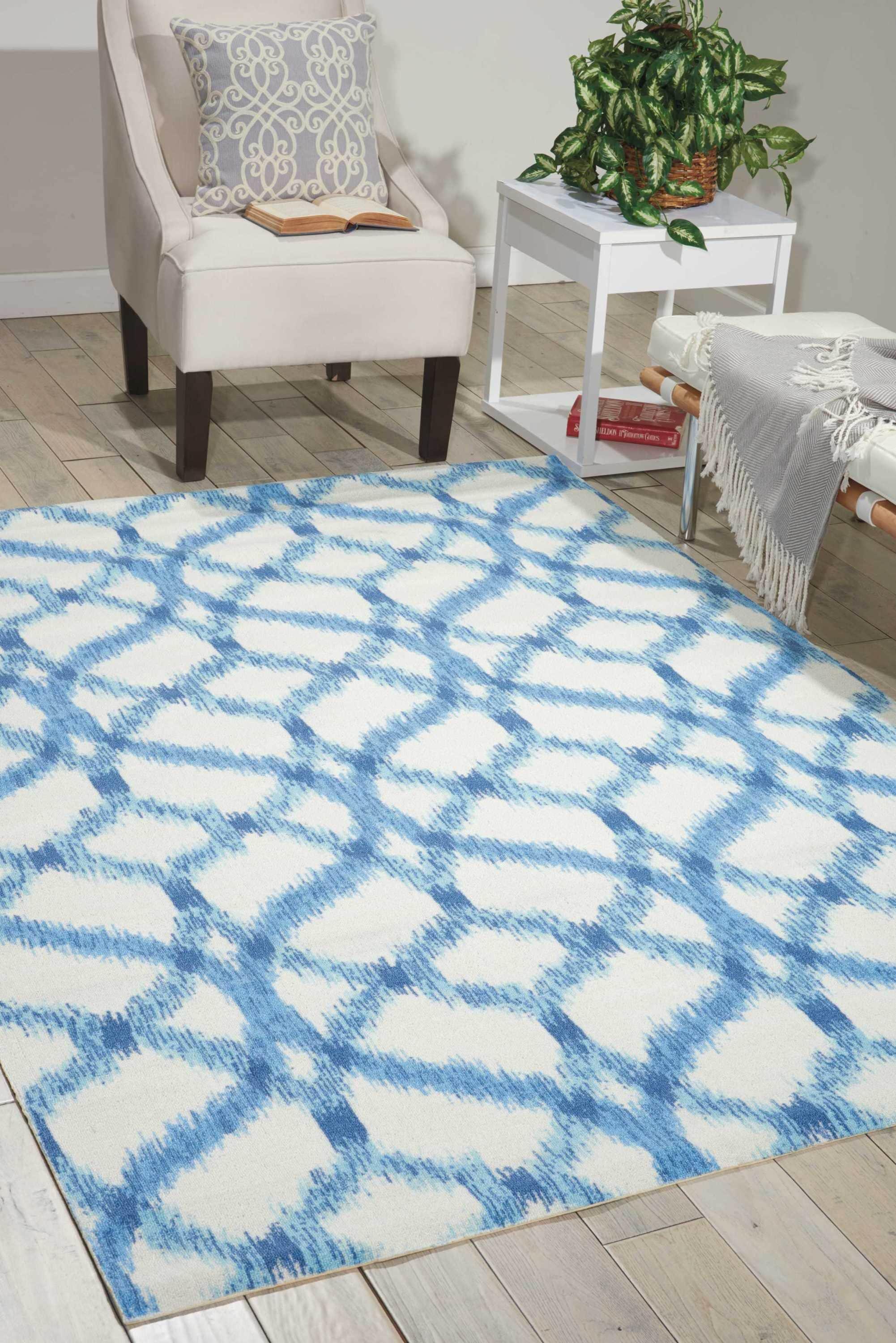Waverly Sun & Shade "Izmir Ikat" Aegean Indoor/Outdoor Area Rug by Nourison SND05 5'3" x 5'3"