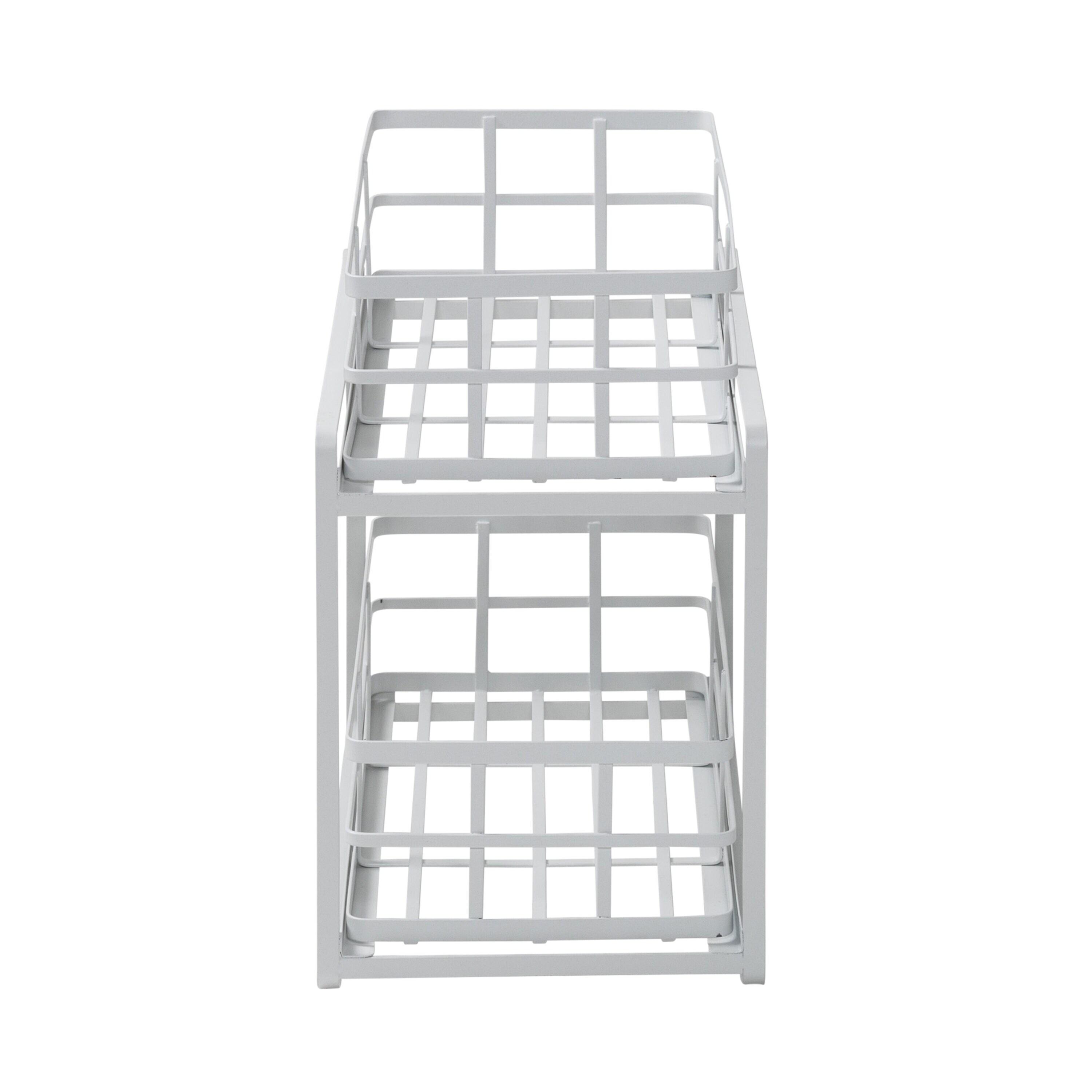 Honey-Can-Do Flat Wire Sliding Basket Organizer - White: Kitchen Organizer, Under Sink Storage, Steel, 12" H x 14" W x 8" D