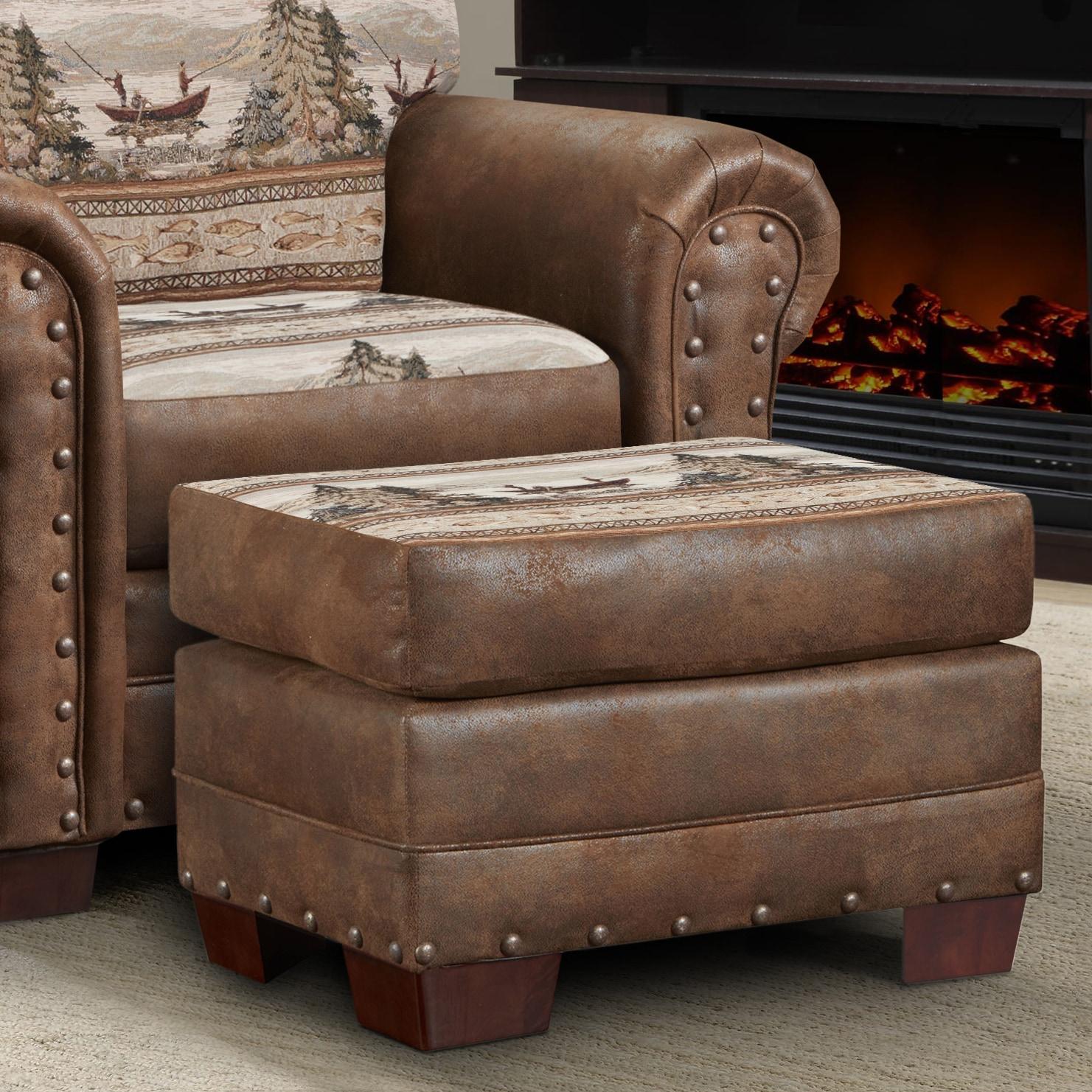 American Furniture Classics 26.5" Microfiber Alpine Lodge Ottoman in Brown