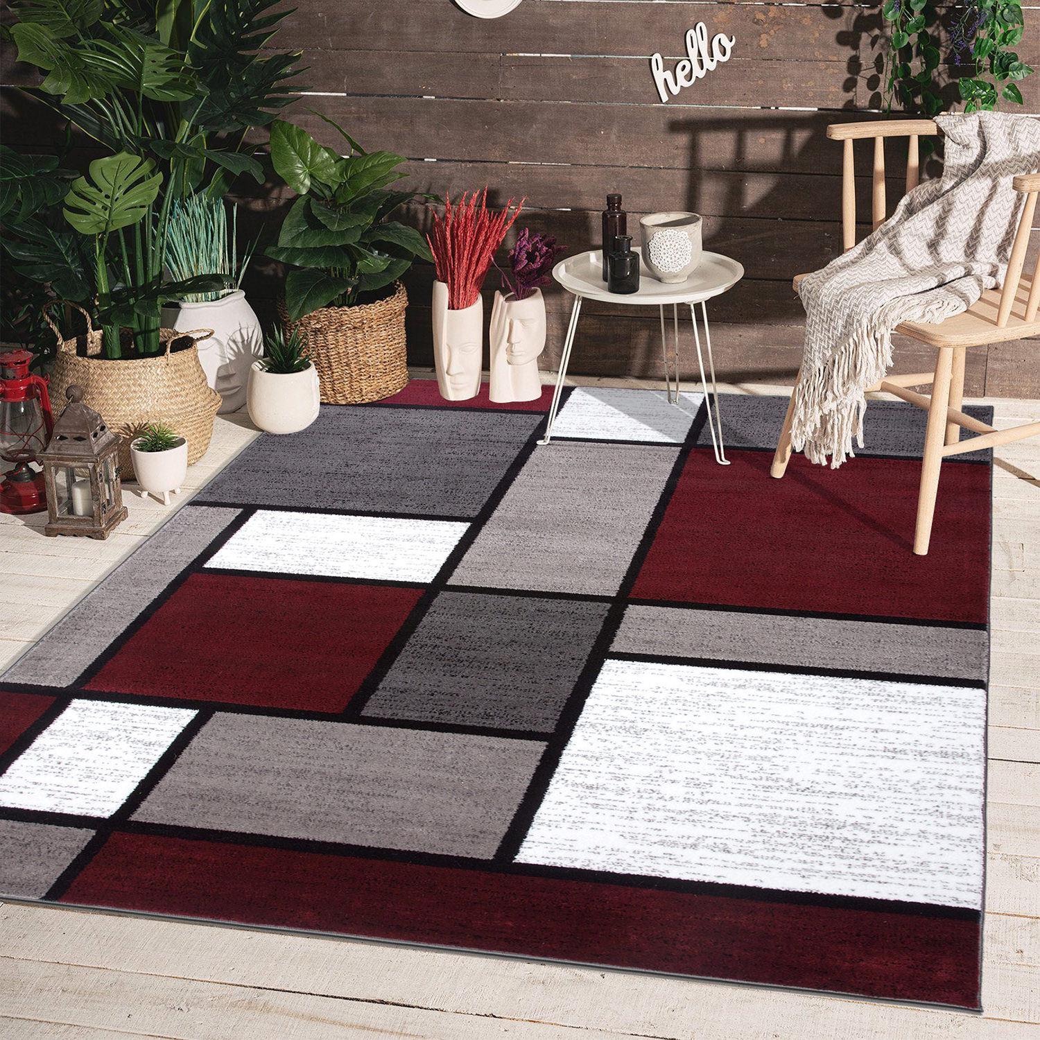 World Rug Gallery Contemporary Modern Boxed Color Block Red 7'10"x10'2" Area Rug