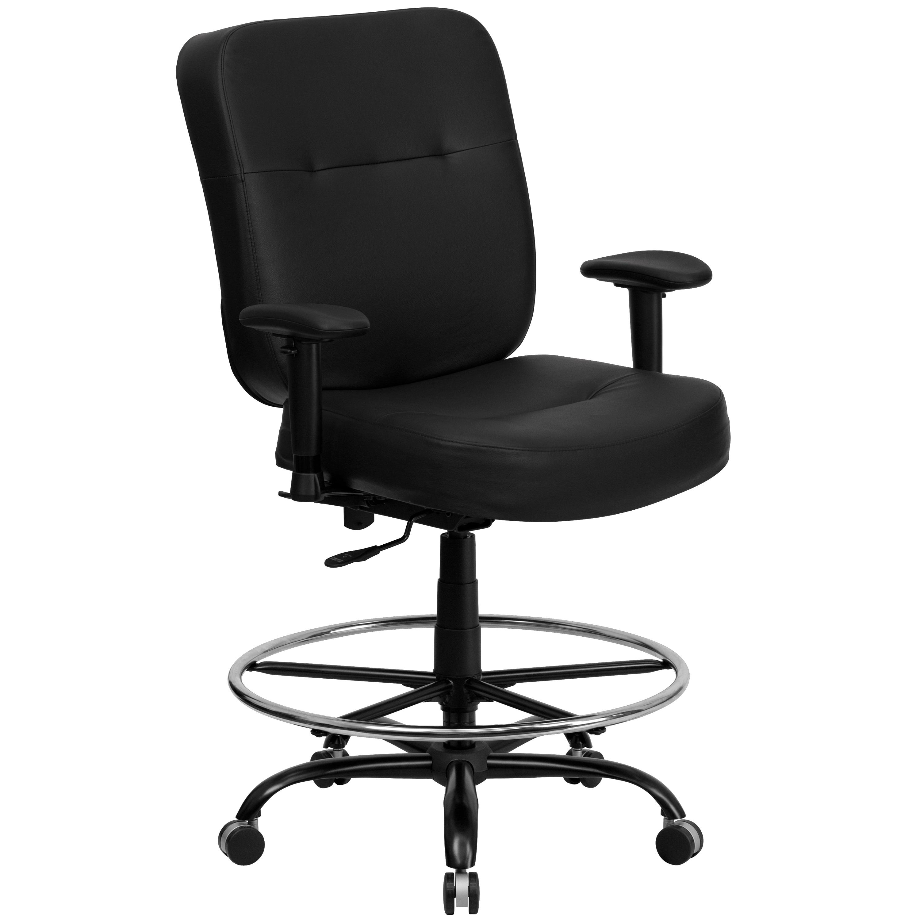 BizChair Big & Tall 400 lb. Rated Black LeatherSoft Ergonomic Drafting Chair with Adjustable Arms