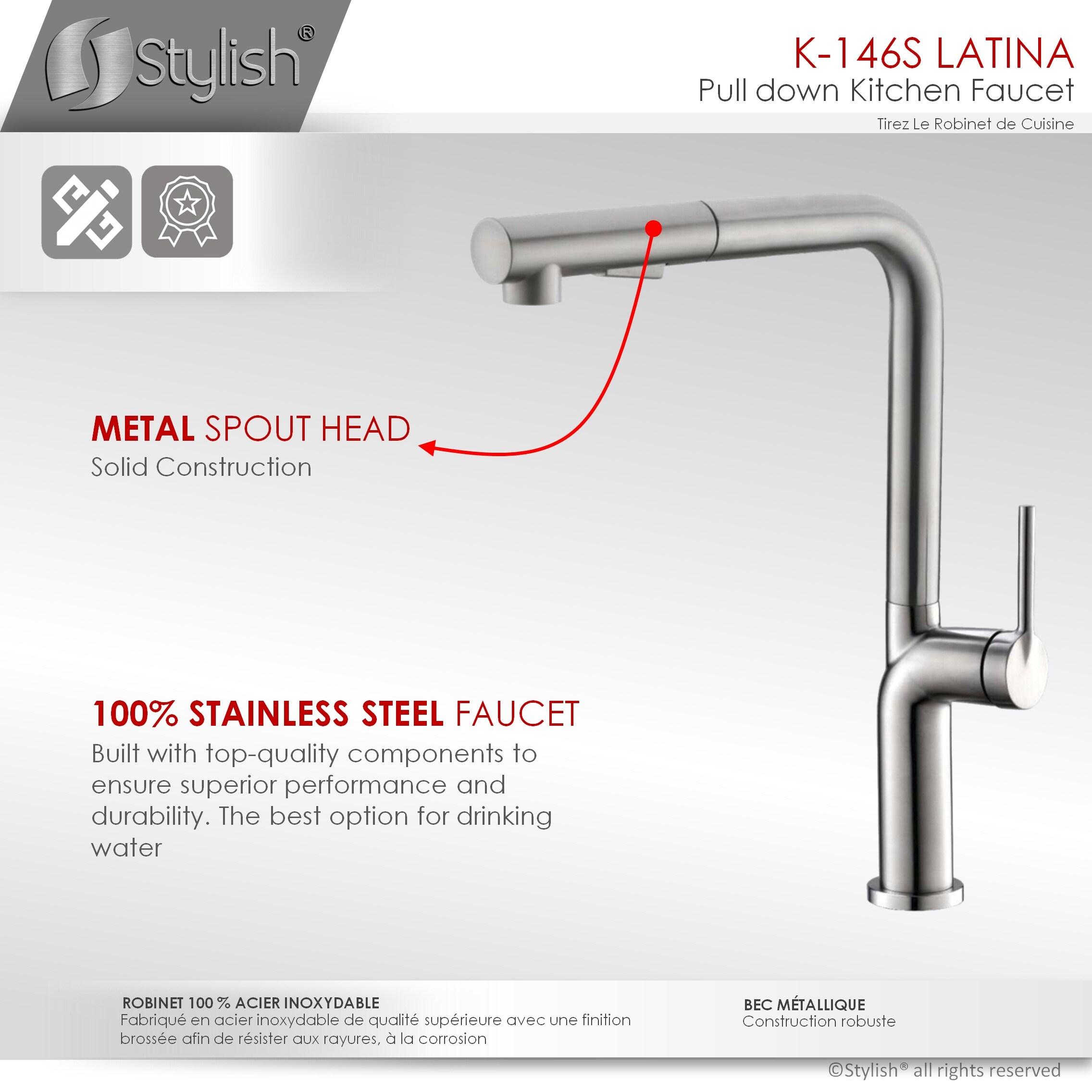 Modern Faucet Stylish Latina One-Handle Pull Down Kitchen Faucet