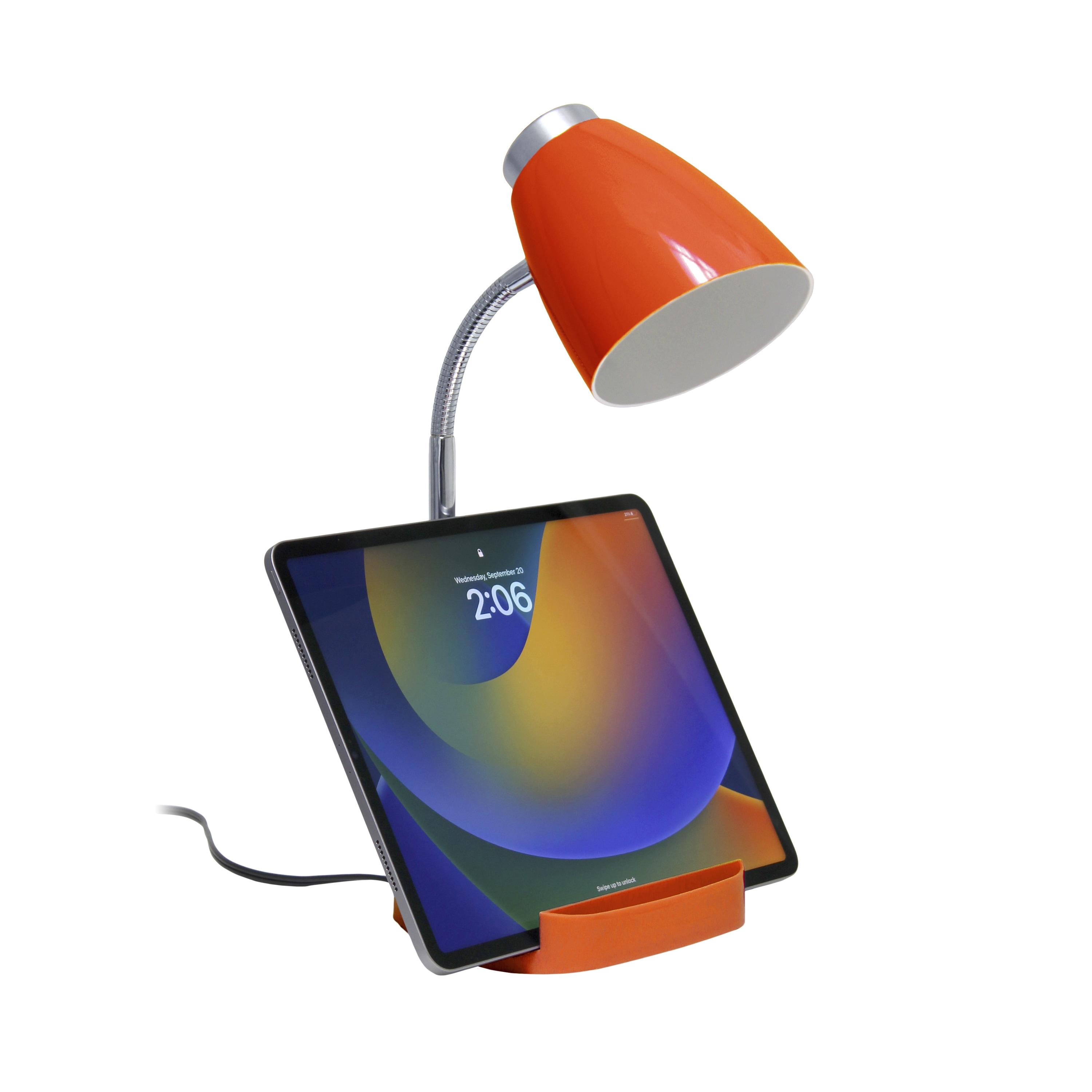 Creekwood Home 18.5" Flexible Gooseneck Organizer Desk Lamp with Phone/iPad/Tablet Stand Orange