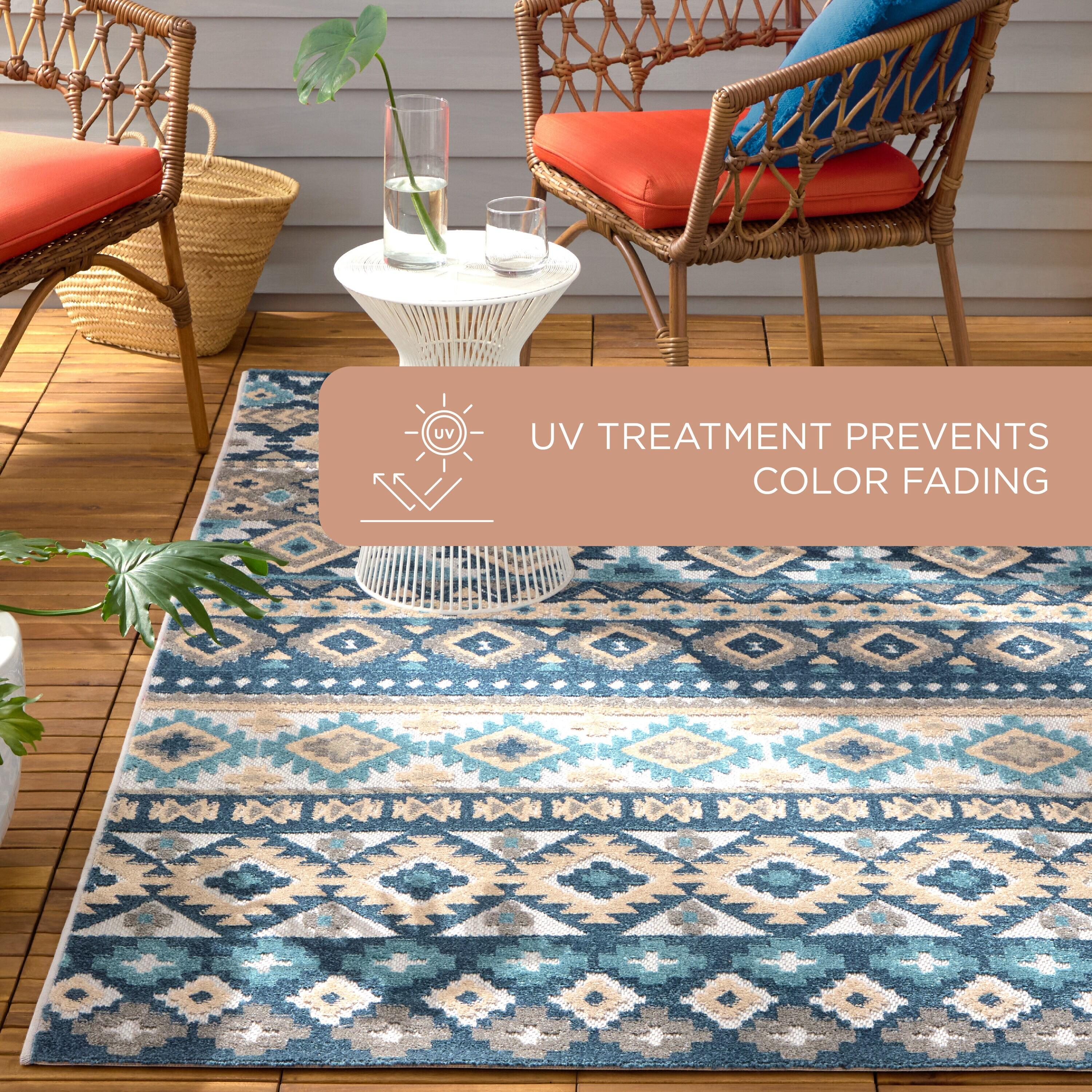 TOWN & COUNTRY EVERYDAY Dahlia Southwestern Stripe Outdoor Rug Blue Multi