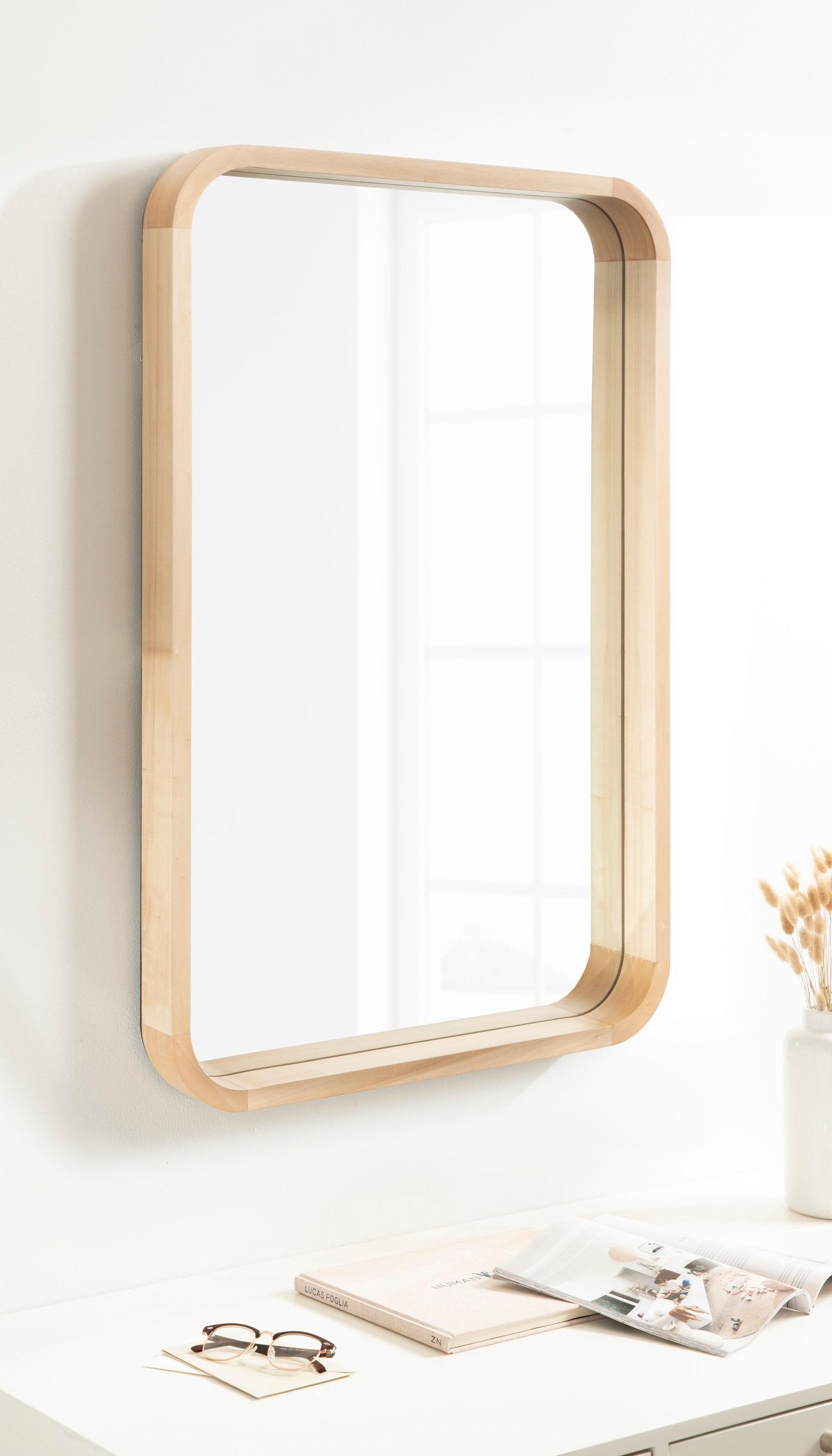 Kate & Laurel All Things Decor 24"x36" Hutton Wood Framed Radius Rectangle Mirror Natural