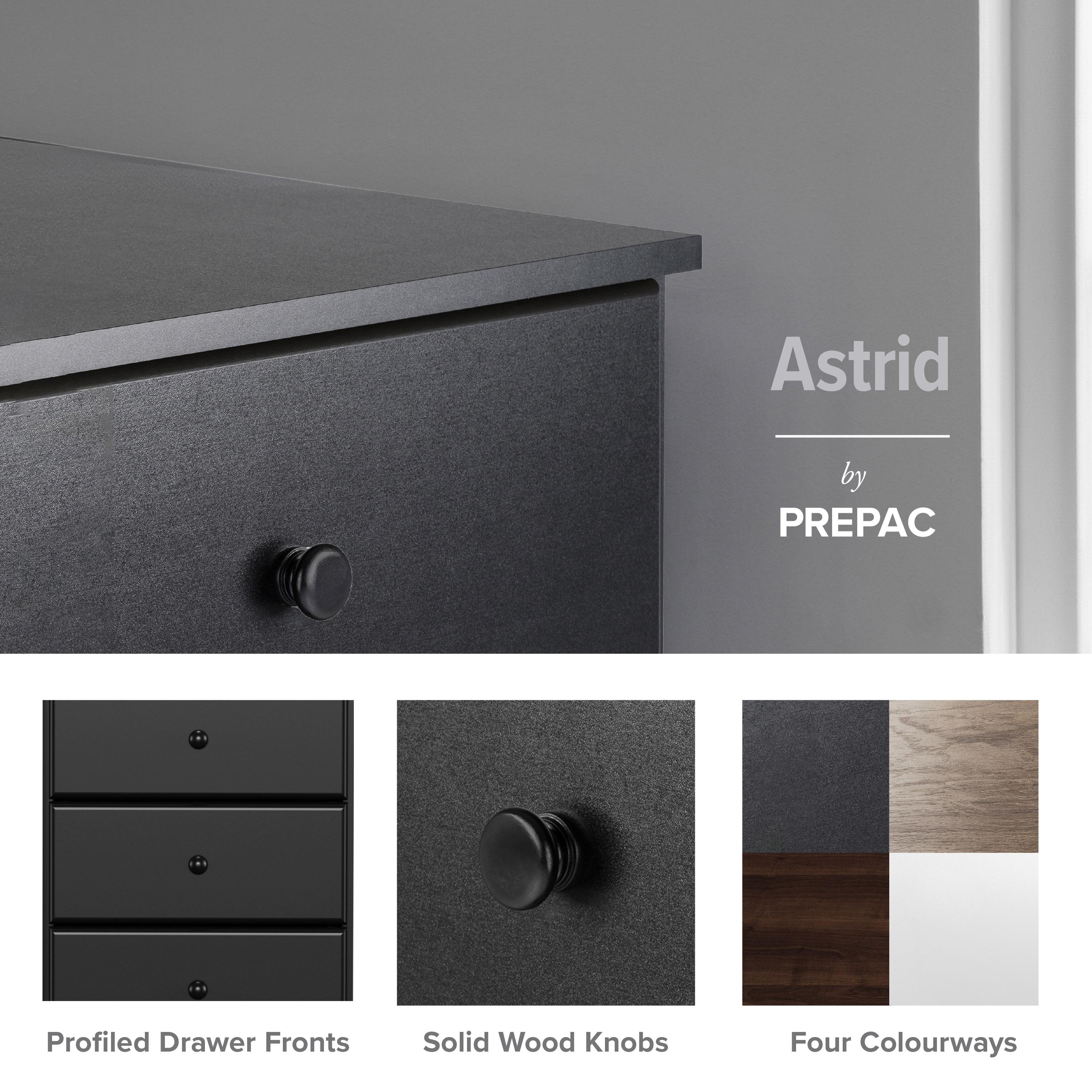 Prepac Astrid 6 Drawer Dresser Black: Laminated Wood Composite, Metal Hardware, Safety Stops