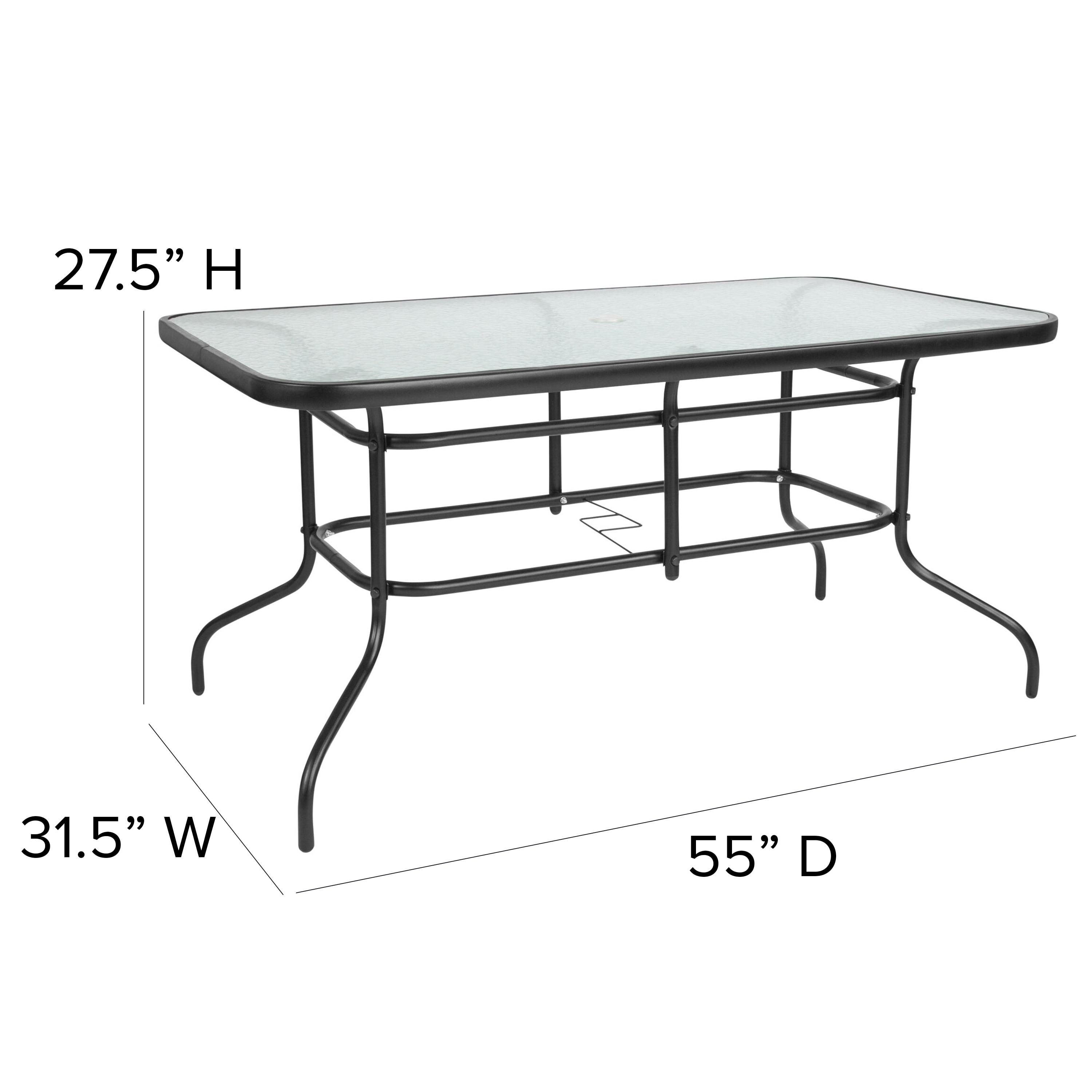 Flash Furniture 31.5" x 55" Rectangular Tempered Glass Metal Table with Umbrella Hole