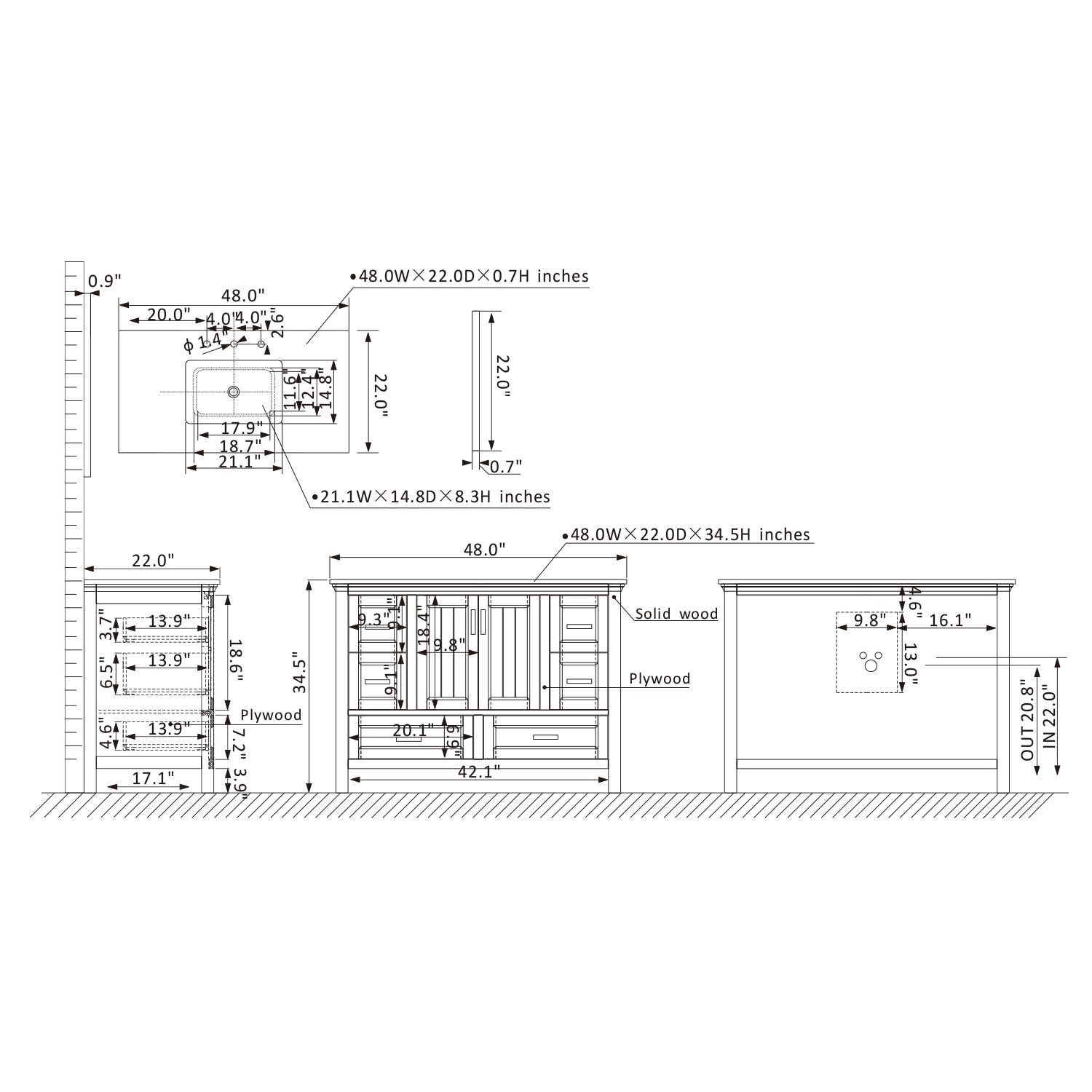 Isla 48" Marble Countertop Single Vanity w/o Mirror Gray