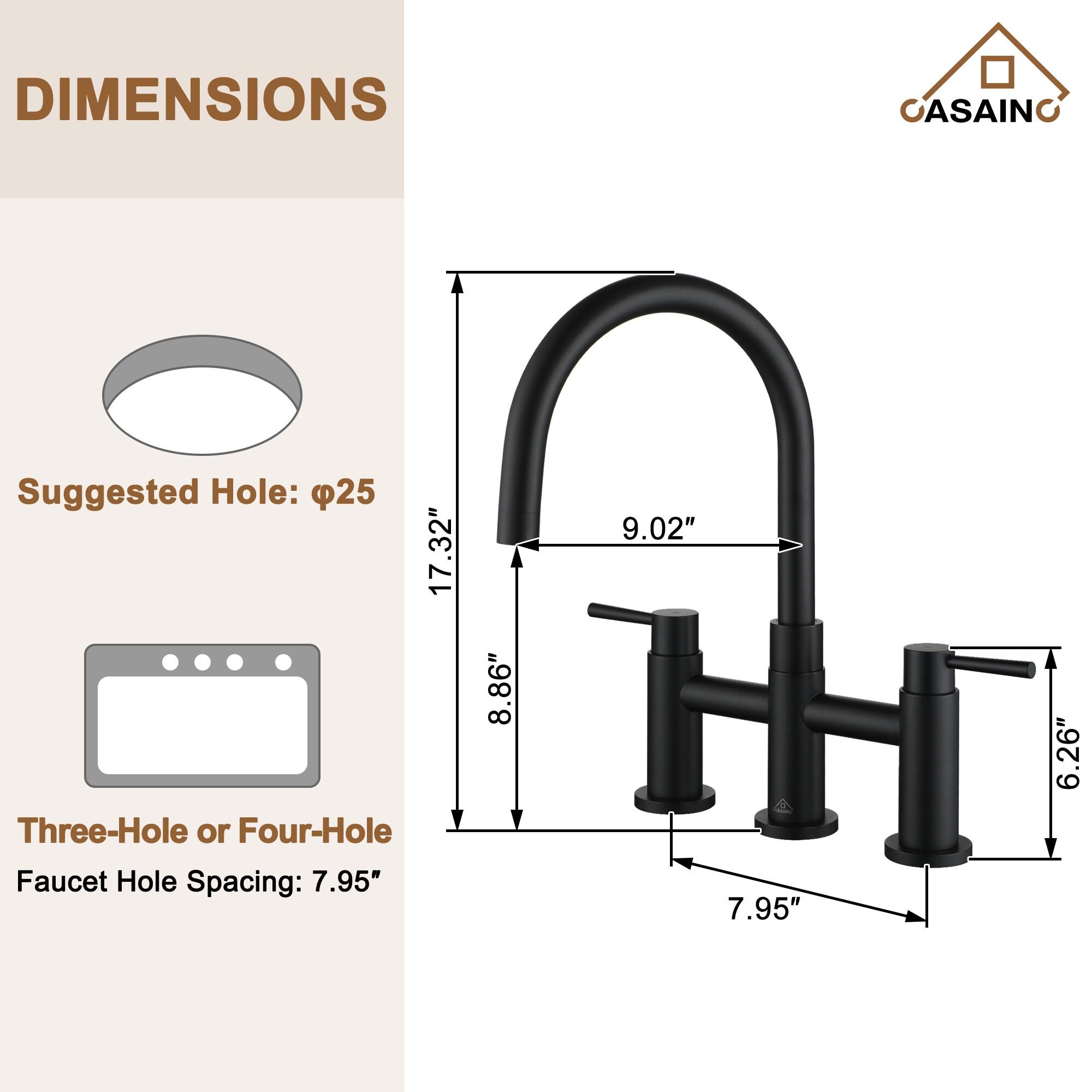 Double Handle 360° swivel Bridge Kitchen Faucet with side sprayer in Matte Black
