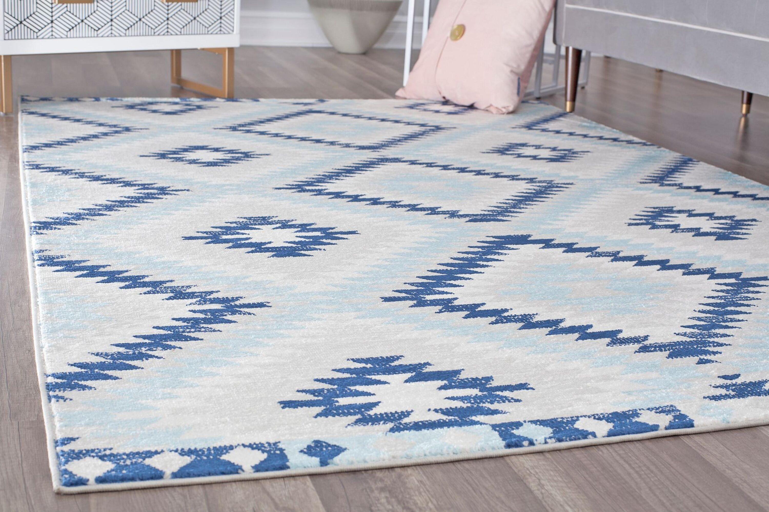 Bodrum Tribal Ice Blue Area Rug