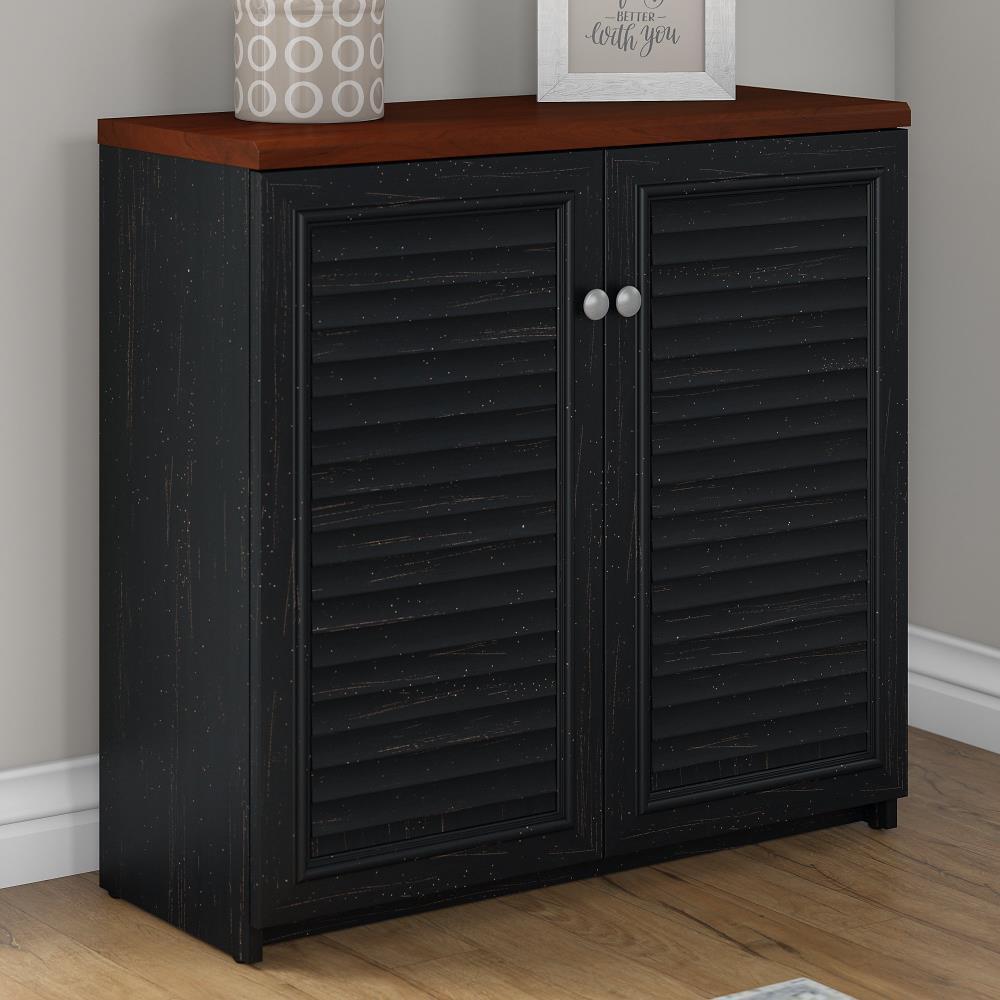Fairview Small Storage Cabinet with Doors Black - Bush Furniture: Antique Pewter Hardware, Adjustable Shelves