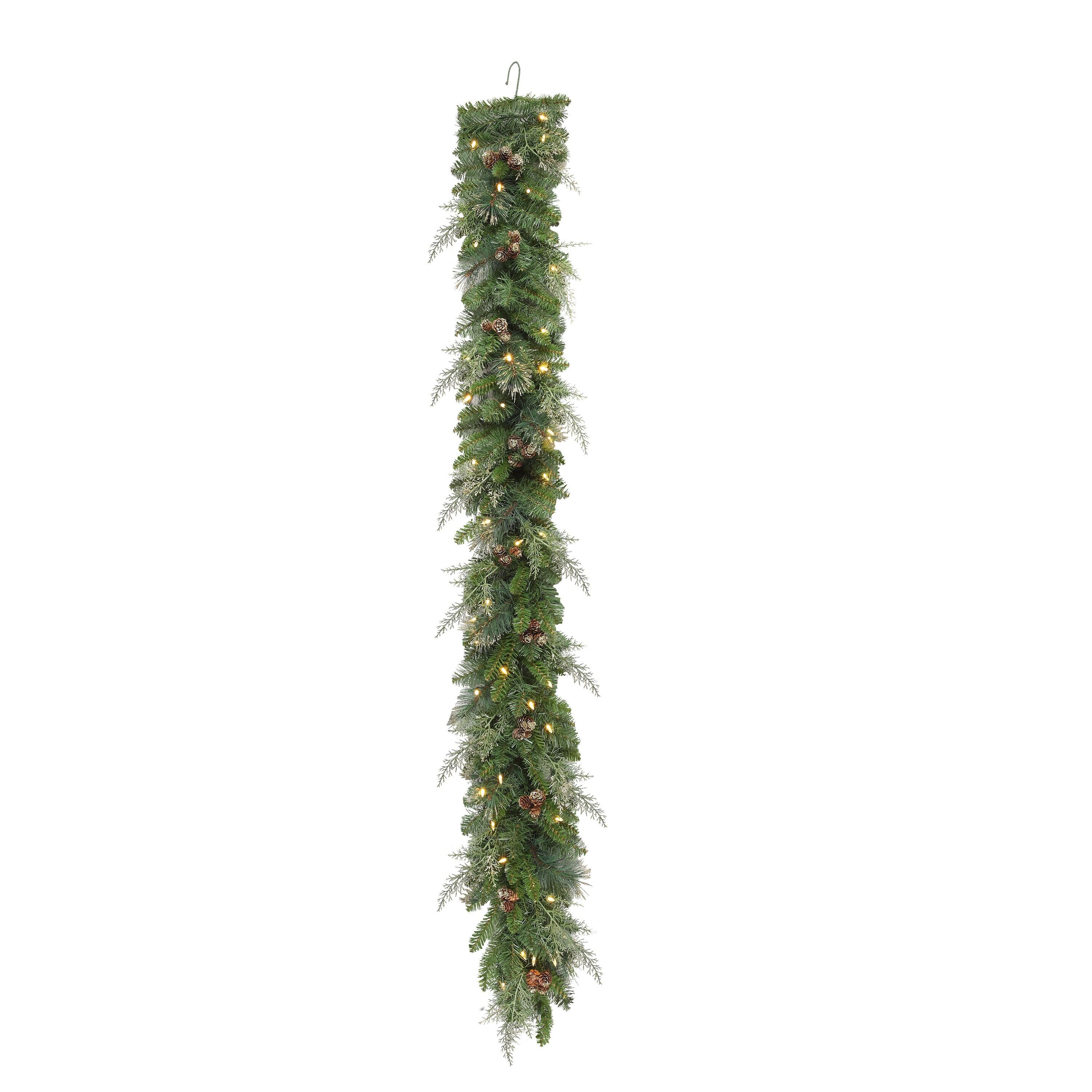 6 Ft. Long Bergen Pine Artificial Garland with Gold Accents Battery-Operated T5 LED Lights