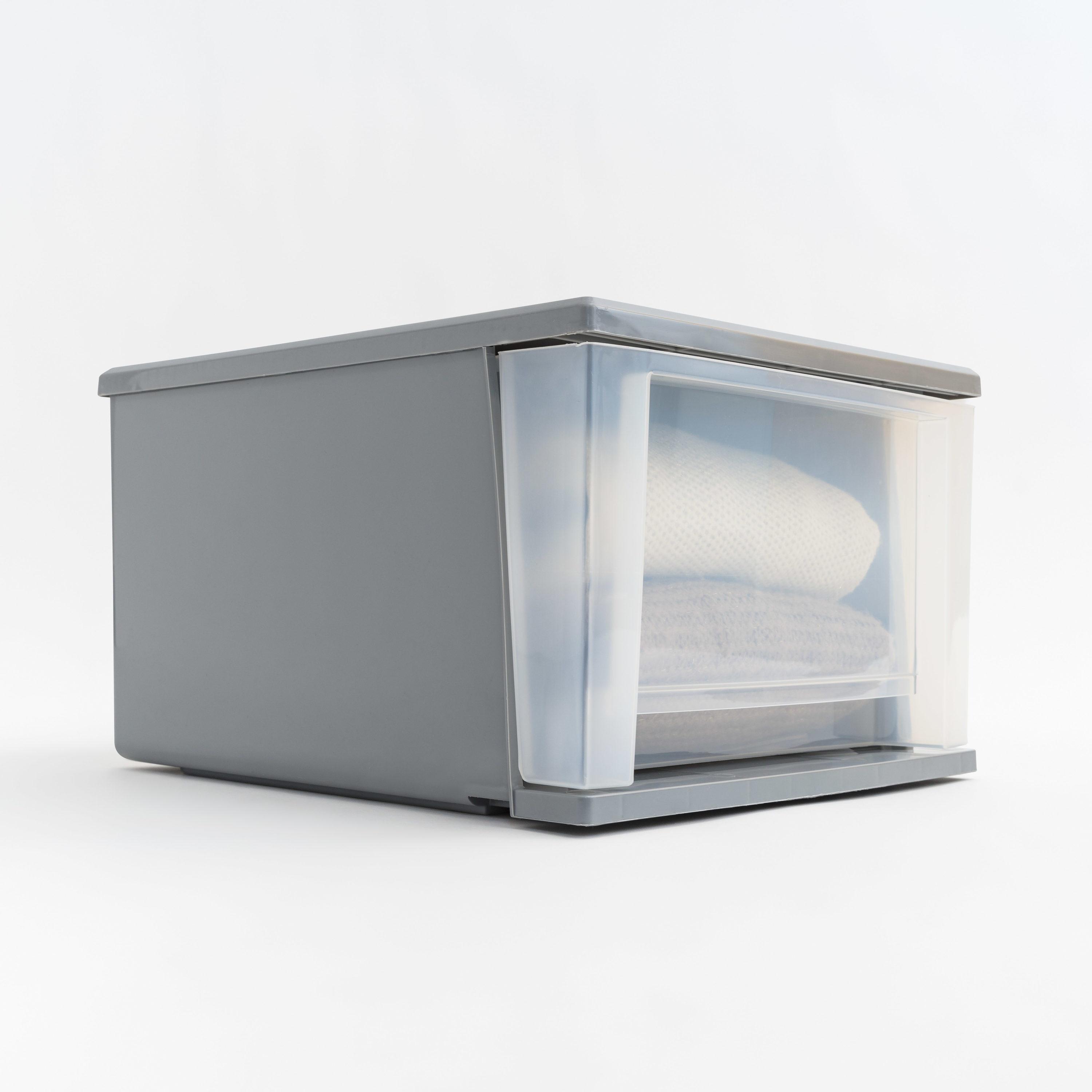 IRIS 17.1pk 5qt Stacking Drawer: Plastic Storage, Stackable Utility, Clear & Gray, Universal Placement, 1 Drawer