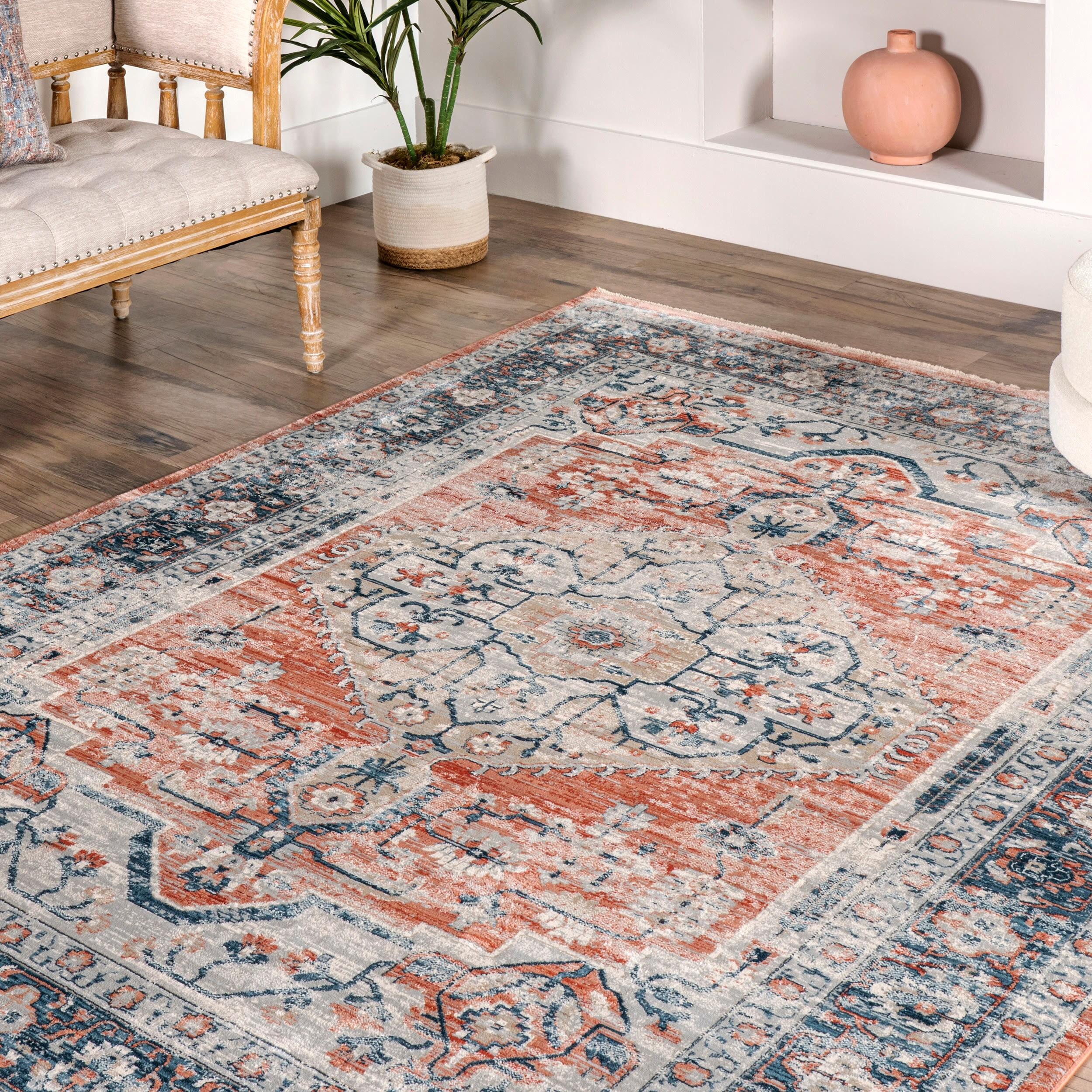 Nuloom Zara Medallion 3x5 Accent Indoor Area Rug for Living Room Bedroom Dining Room Entryway Kitchen, Rust/Blue