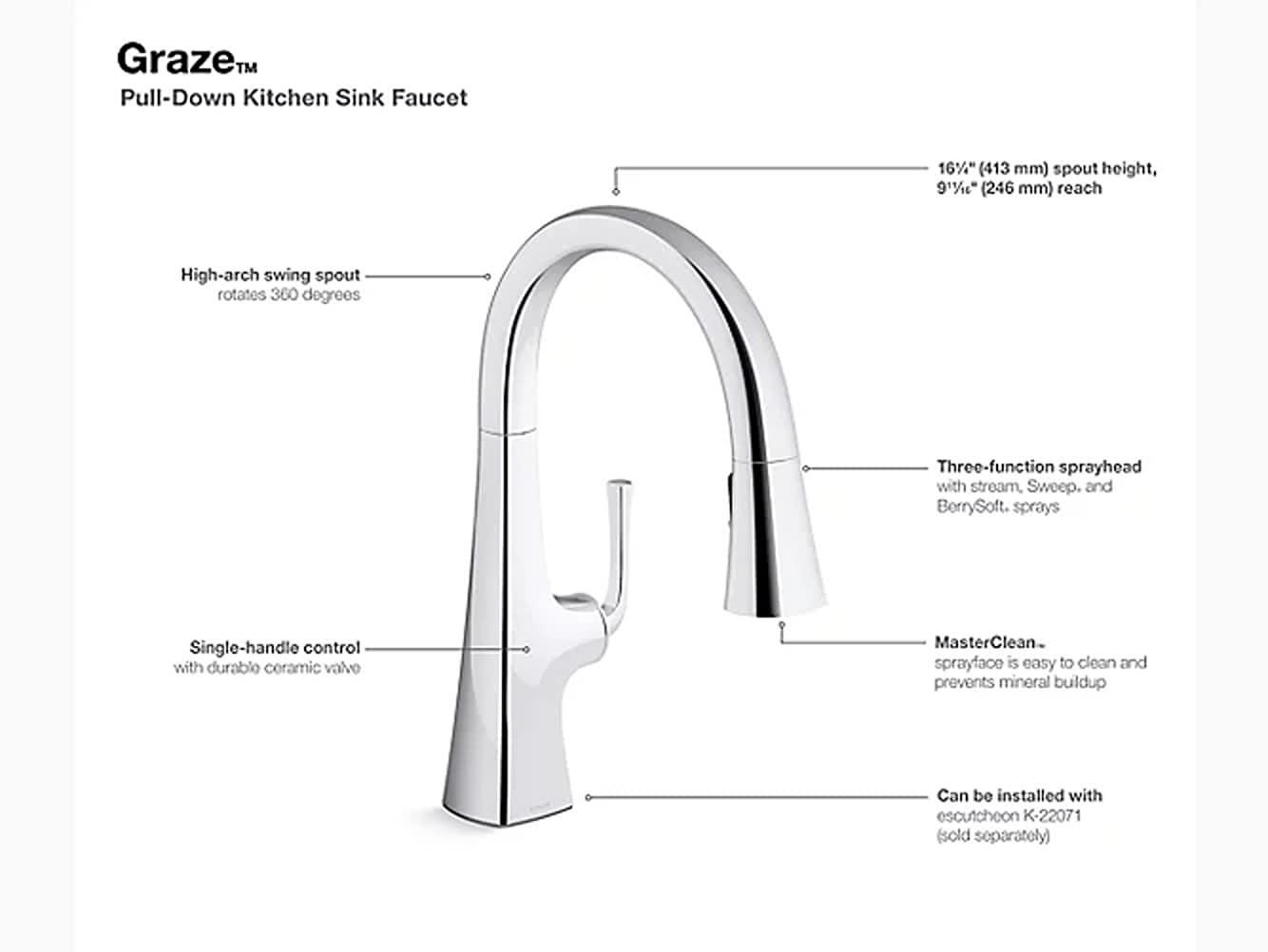 Graze Pull-Down Kitchen Sink Faucet with Three-Function Sprayhead