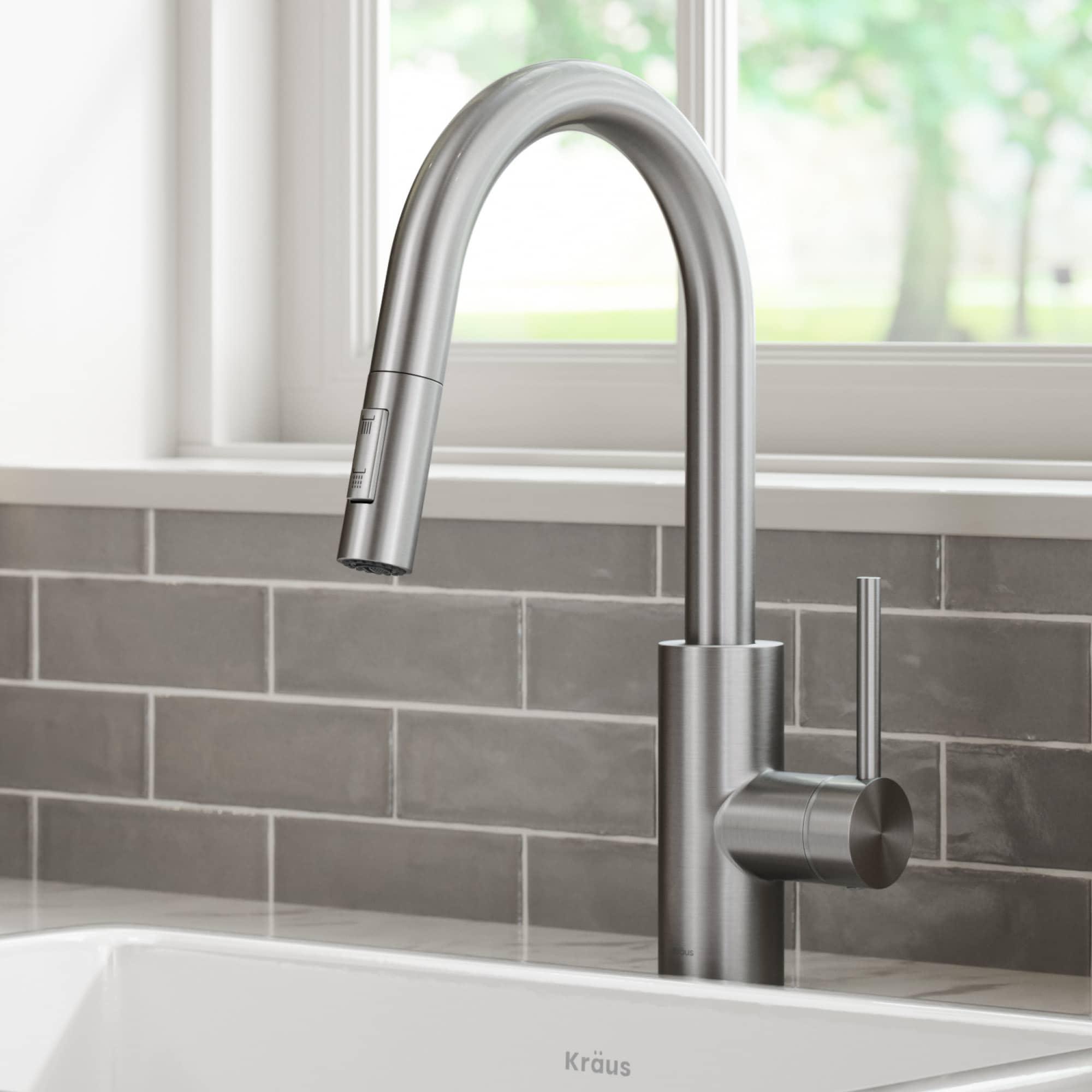 KRAUS Oletto Single Handle Pull Down Kitchen Faucet with QuickDock Top Mount Installation Assembly