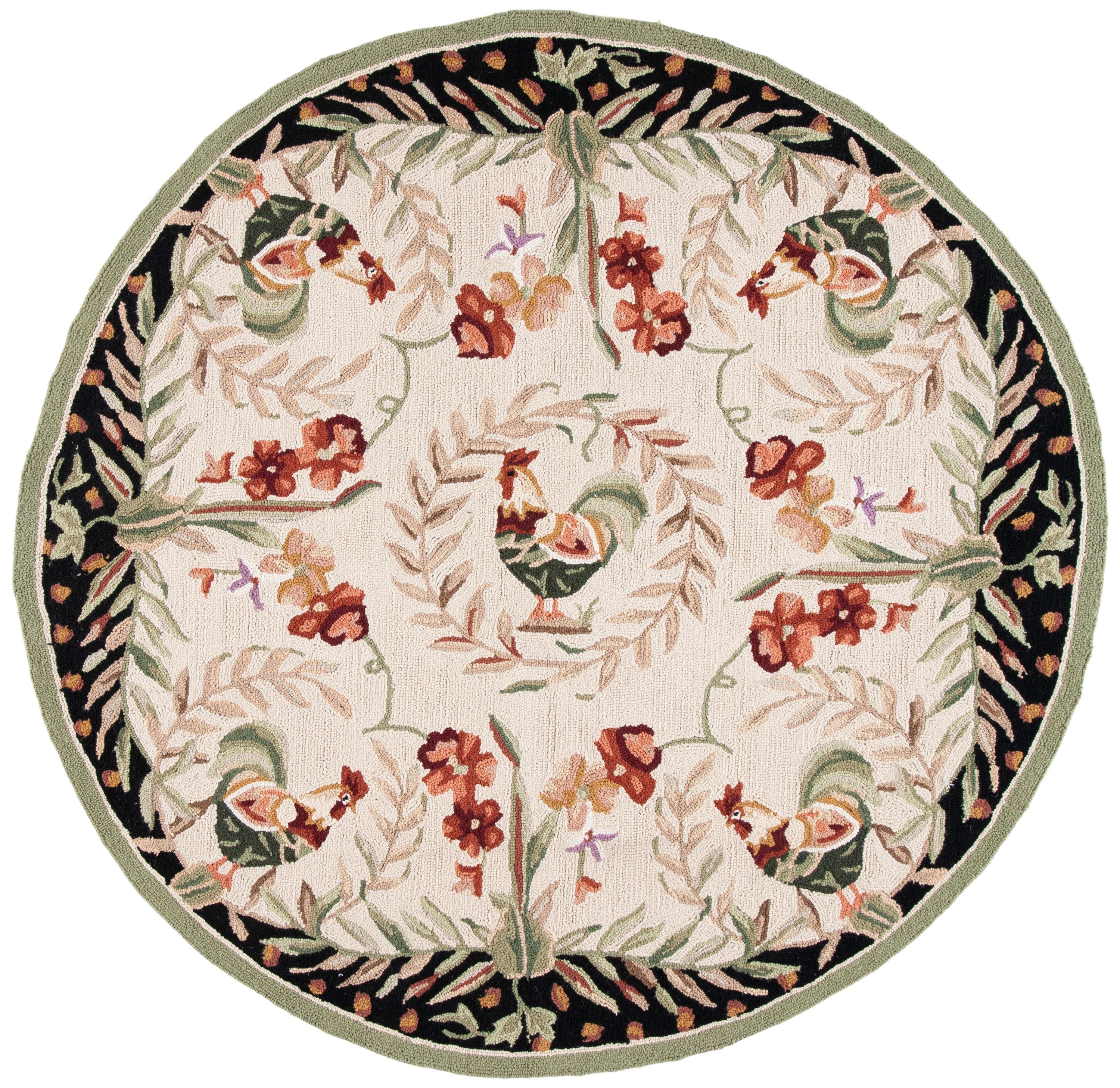 SAFAVIEH Chelsea Serenity Rooster Wool Area Rug, Cream/Black, 4' x 4' Round