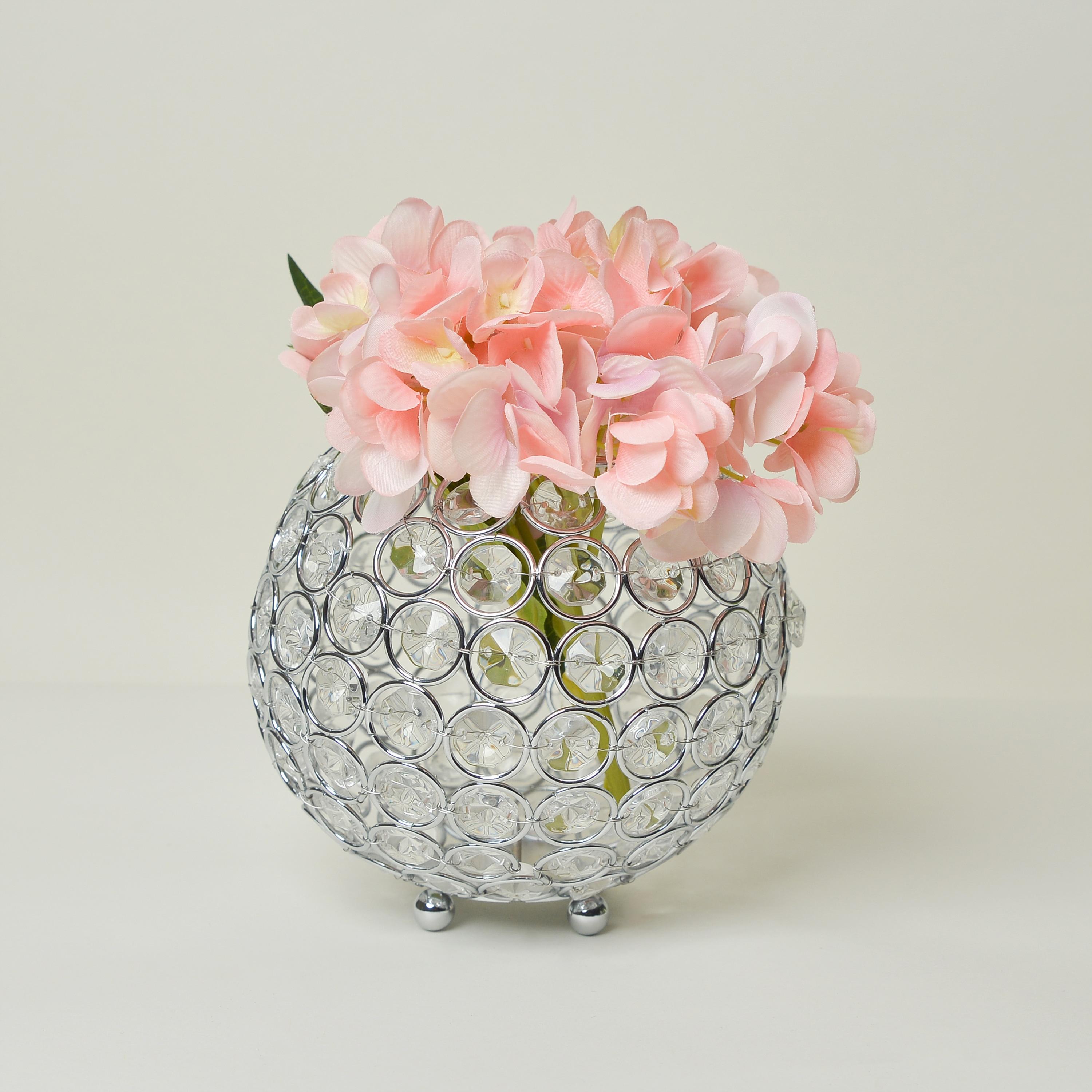 Elegant Designs 5.5" Elipse Crystal Circular Bowl Candle Holder, Flower Vase, Wedding Centerpiece, Chrome