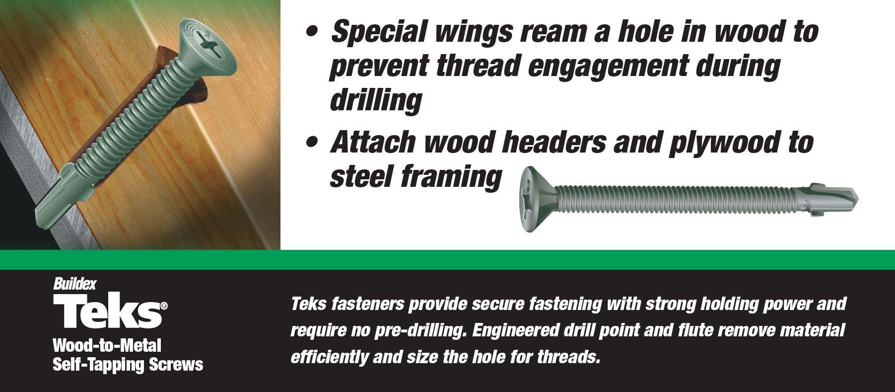 Self-Drilling Screw - #10 x 1-7/16"" - Flat Head - Pkg of 100 - ITW Teks 21380