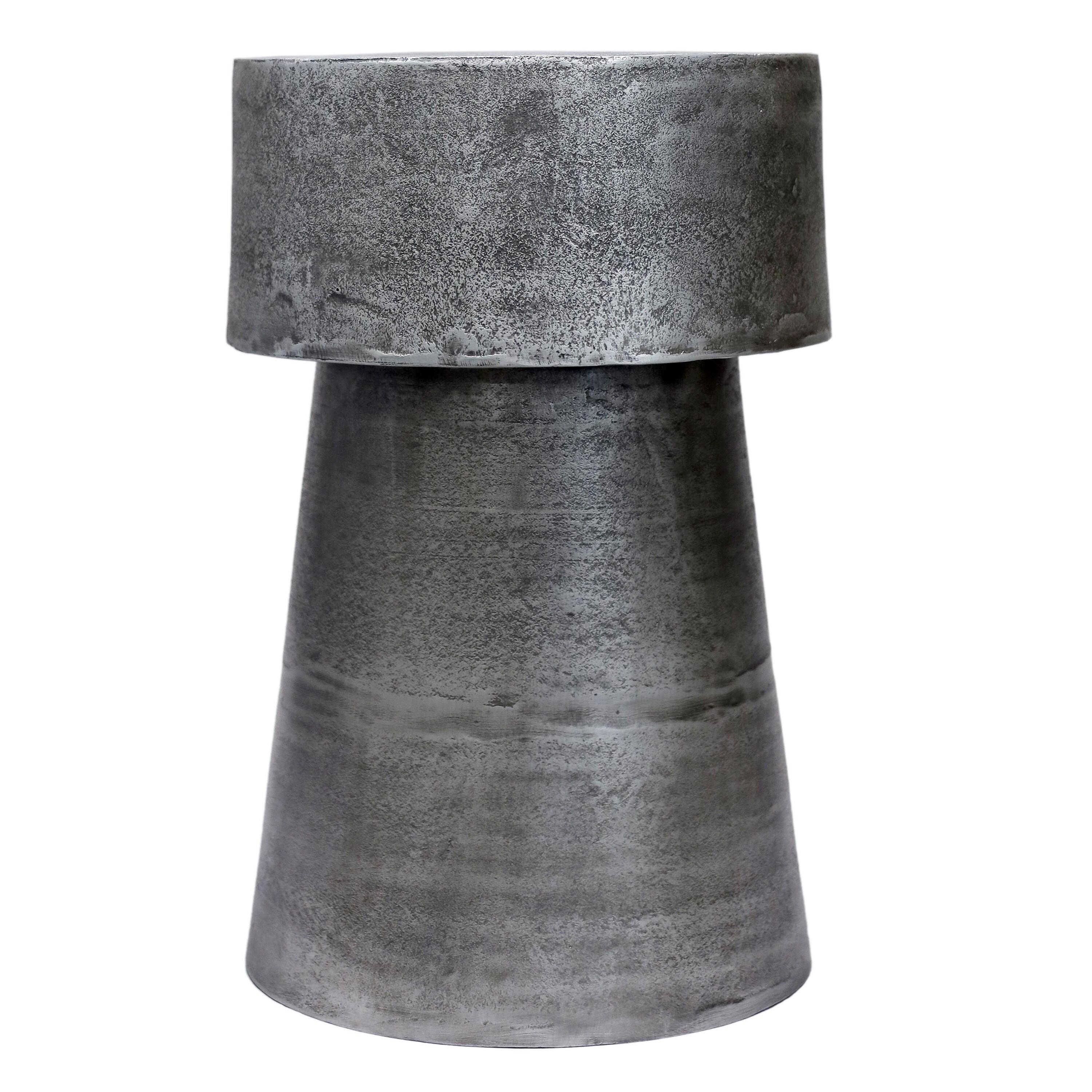 17 Stories Vintage Accent Side Table, 15.5 Inch Round, Antique Silver Cast Aluminum Drum Base