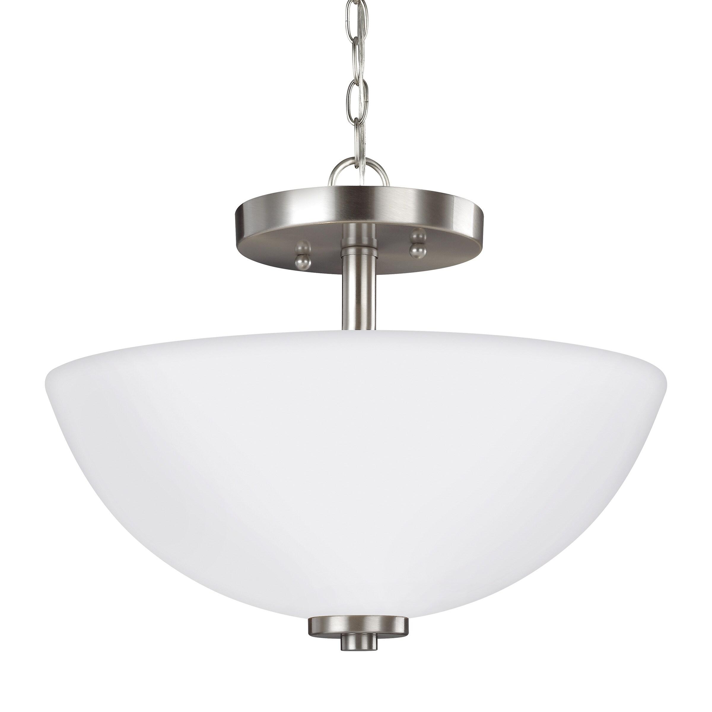 Elegant Brushed Nickel 2-Light LED Pendant with Etched Glass Shade