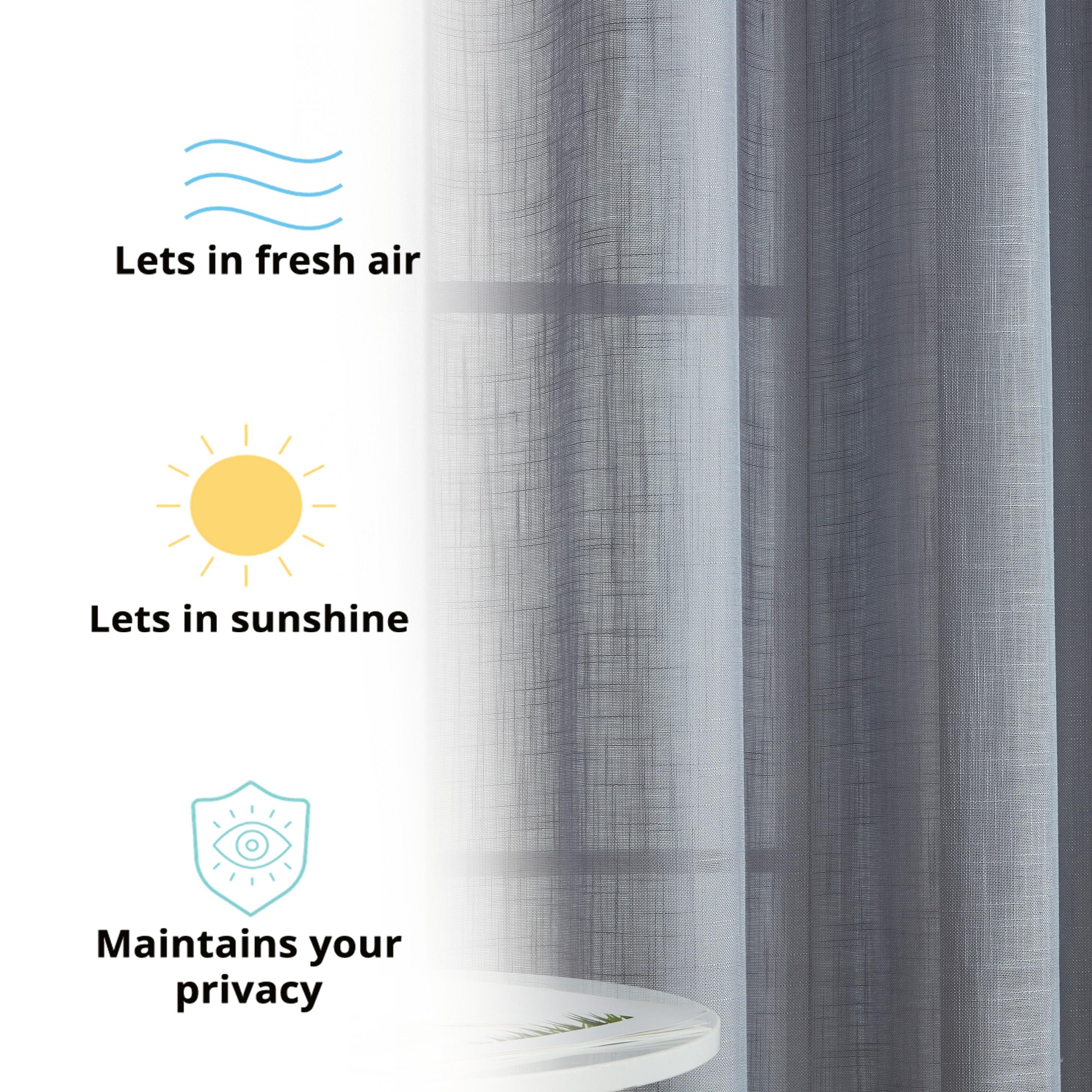 THD Serena Faux Linen Textured Semi Sheer Transparent Window Grommet Long Thick Curtain Panels, Pair