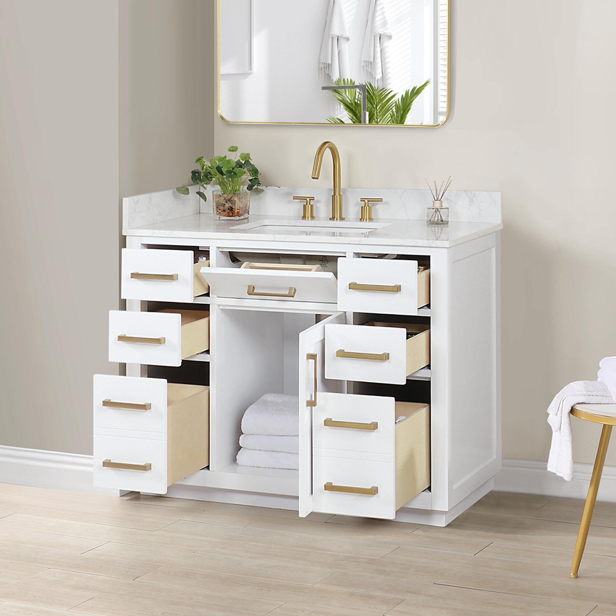 Gavino 42" Wood Vanity in White with Composite Stone Top no Mirror