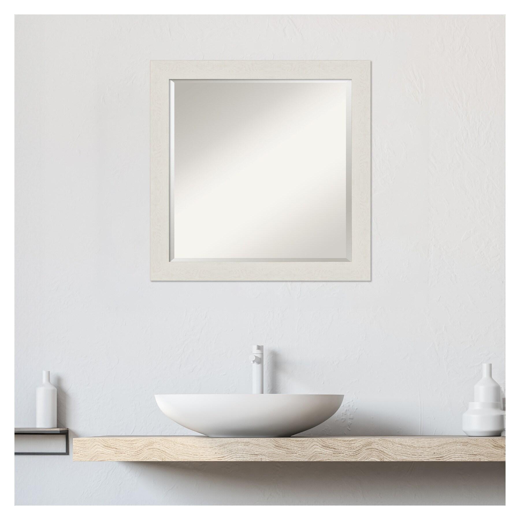 23" x 23" Rustic Plank White Framed Bathroom Vanity Wall Mirror - Amanti Art: Square Polystyrene Frame, Wall Mount