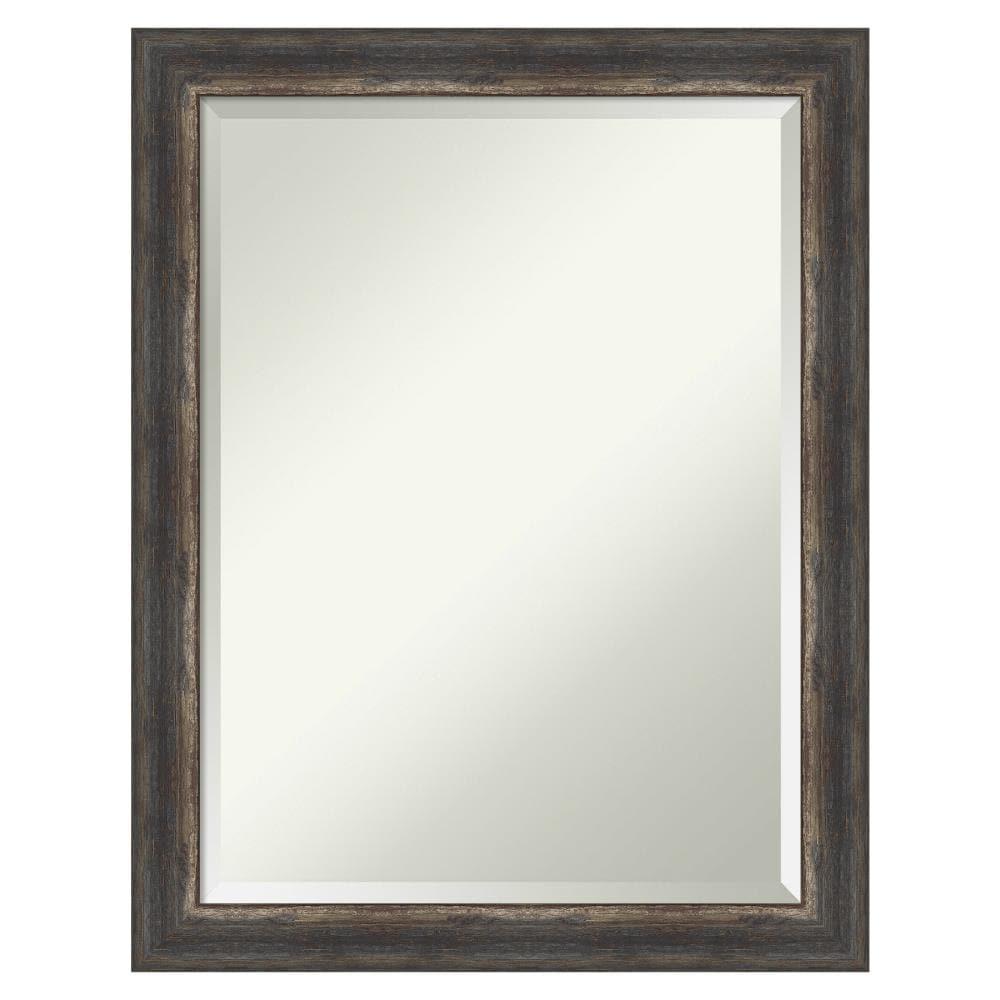 22" x 28" Bark Rustic Framed Bathroom Vanity Wall Mirror Charcoal - Amanti Art: Beveled, Polystyrene Frame, Wall Mounted