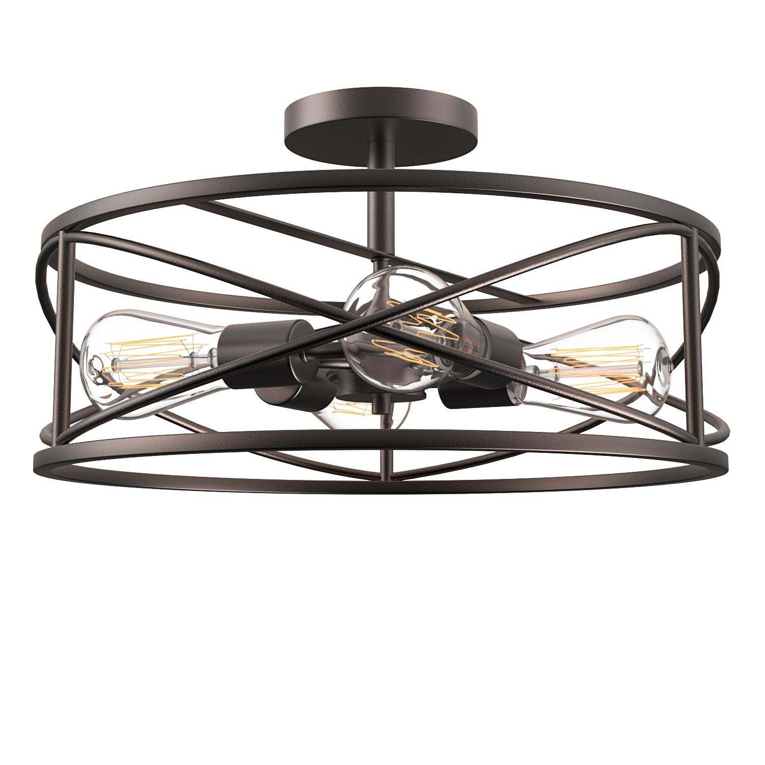 Defong 17'' Oil Rubbed Bronze 4-Light Caged Drum Semi Flush Mount